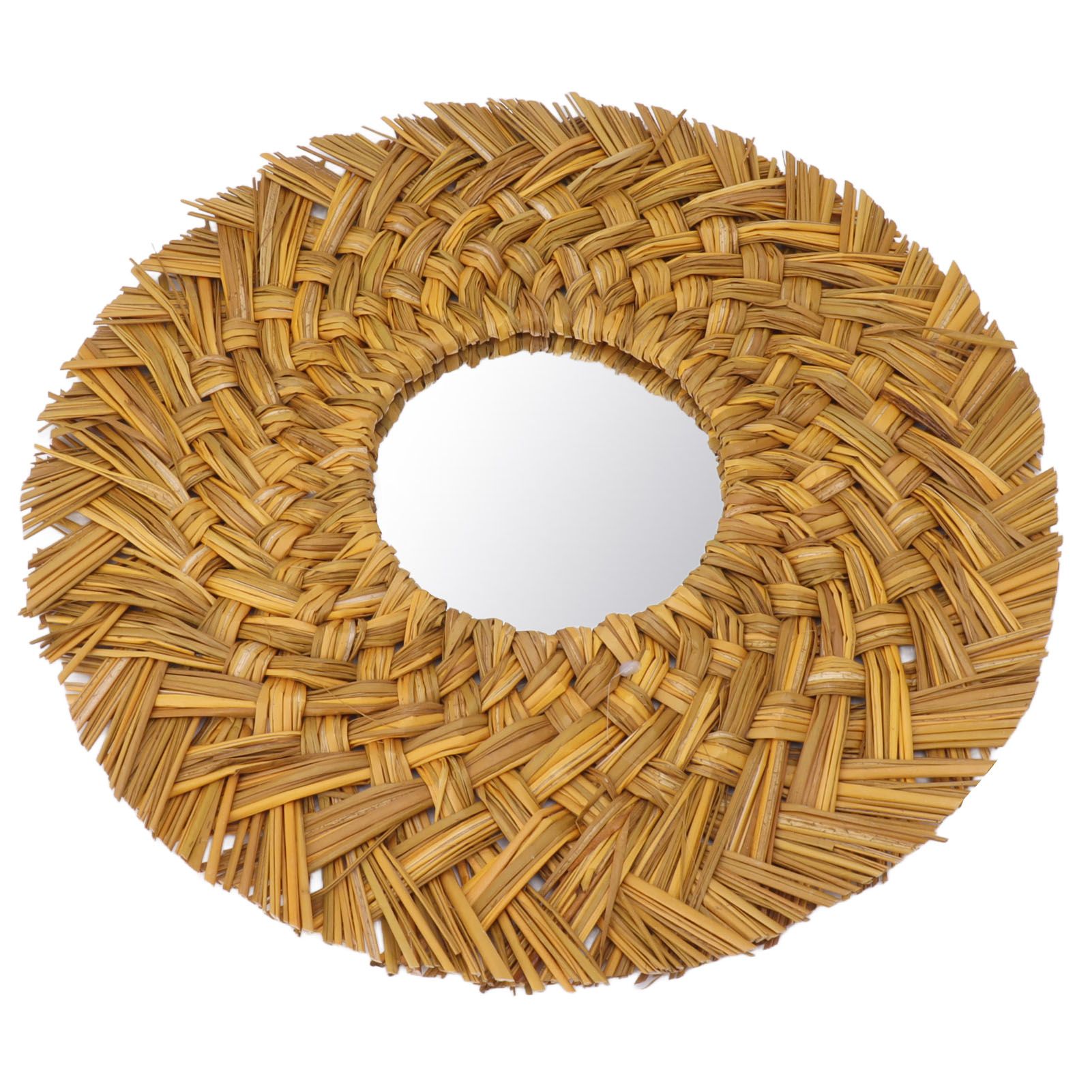 Straw Weaving Wall Mirror Retro Beautiful Woven Wall Hanging Mirror for Dorm view 4