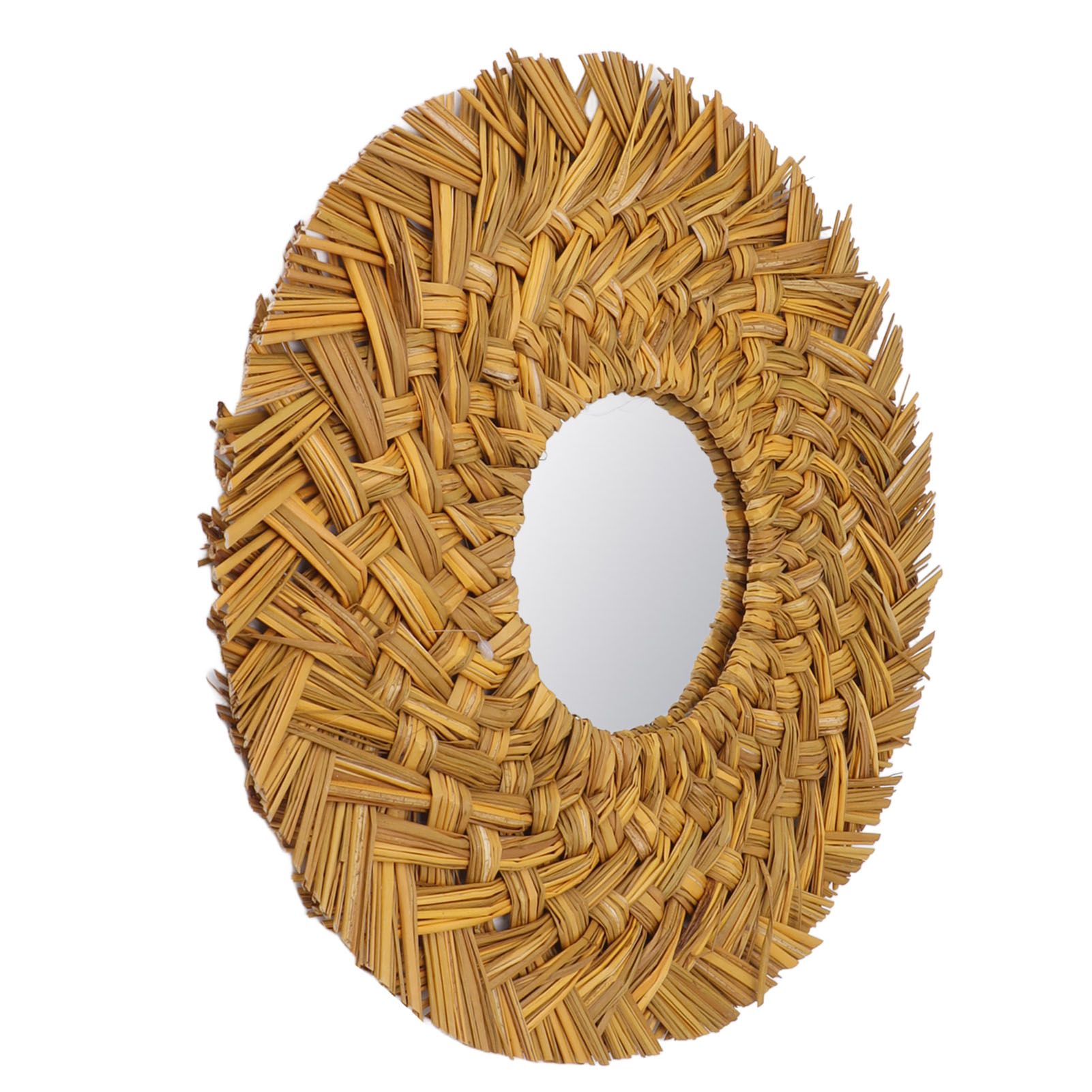 Straw Weaving Wall Mirror Retro Beautiful Woven Wall Hanging Mirror for Dorm view 5