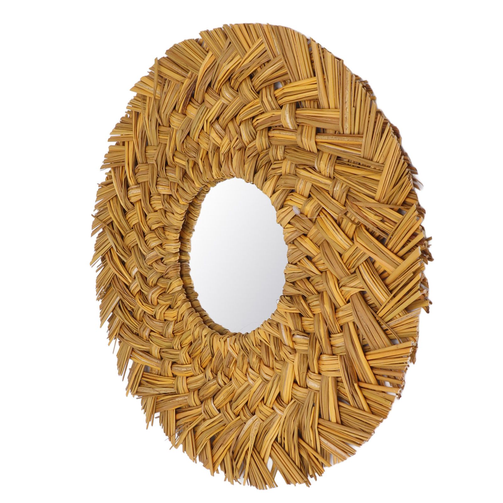 Straw Weaving Wall Mirror Retro Beautiful Woven Wall Hanging Mirror for Dorm view 6