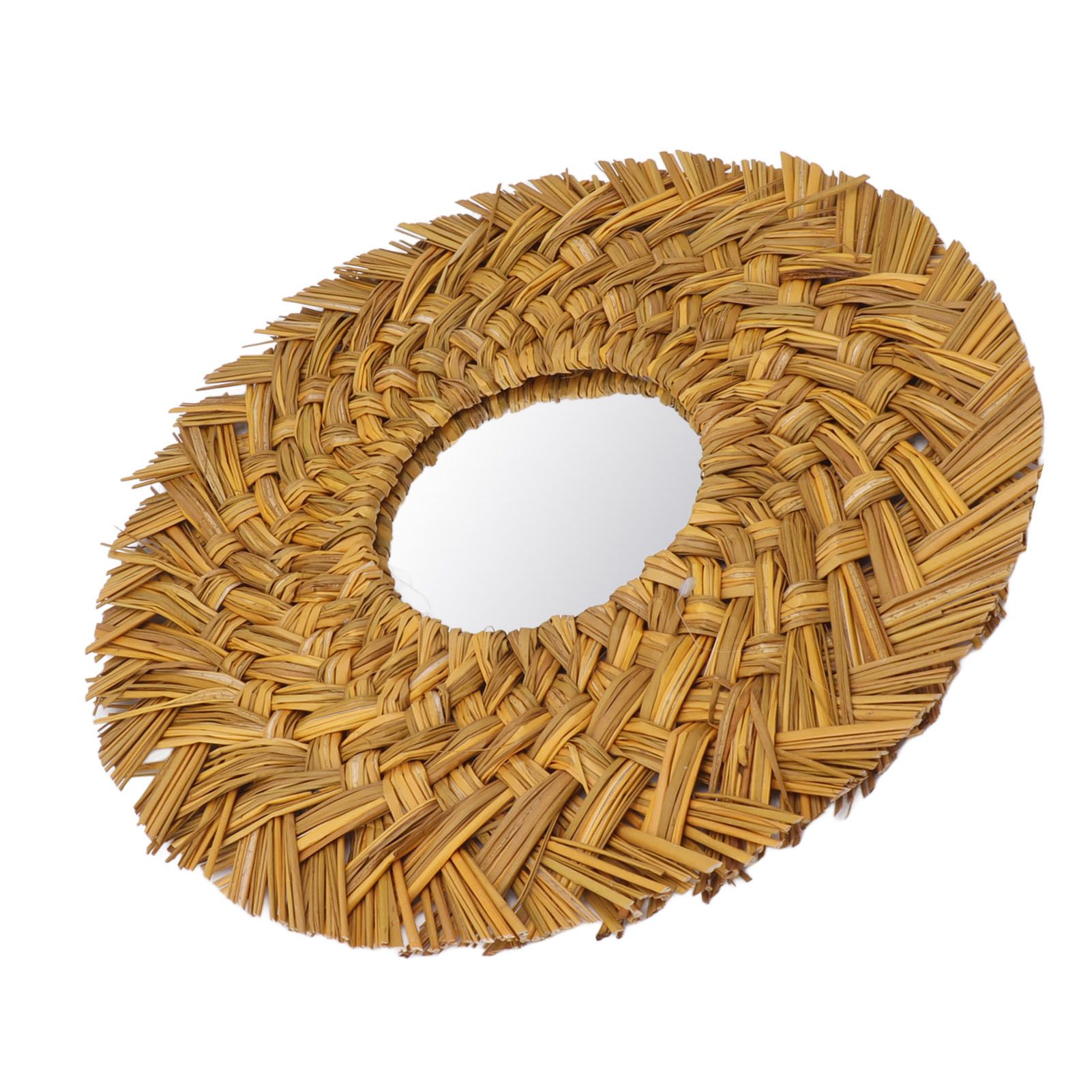 Straw Weaving Wall Mirror Retro Beautiful Woven Wall Hanging Mirror for Dorm view 7