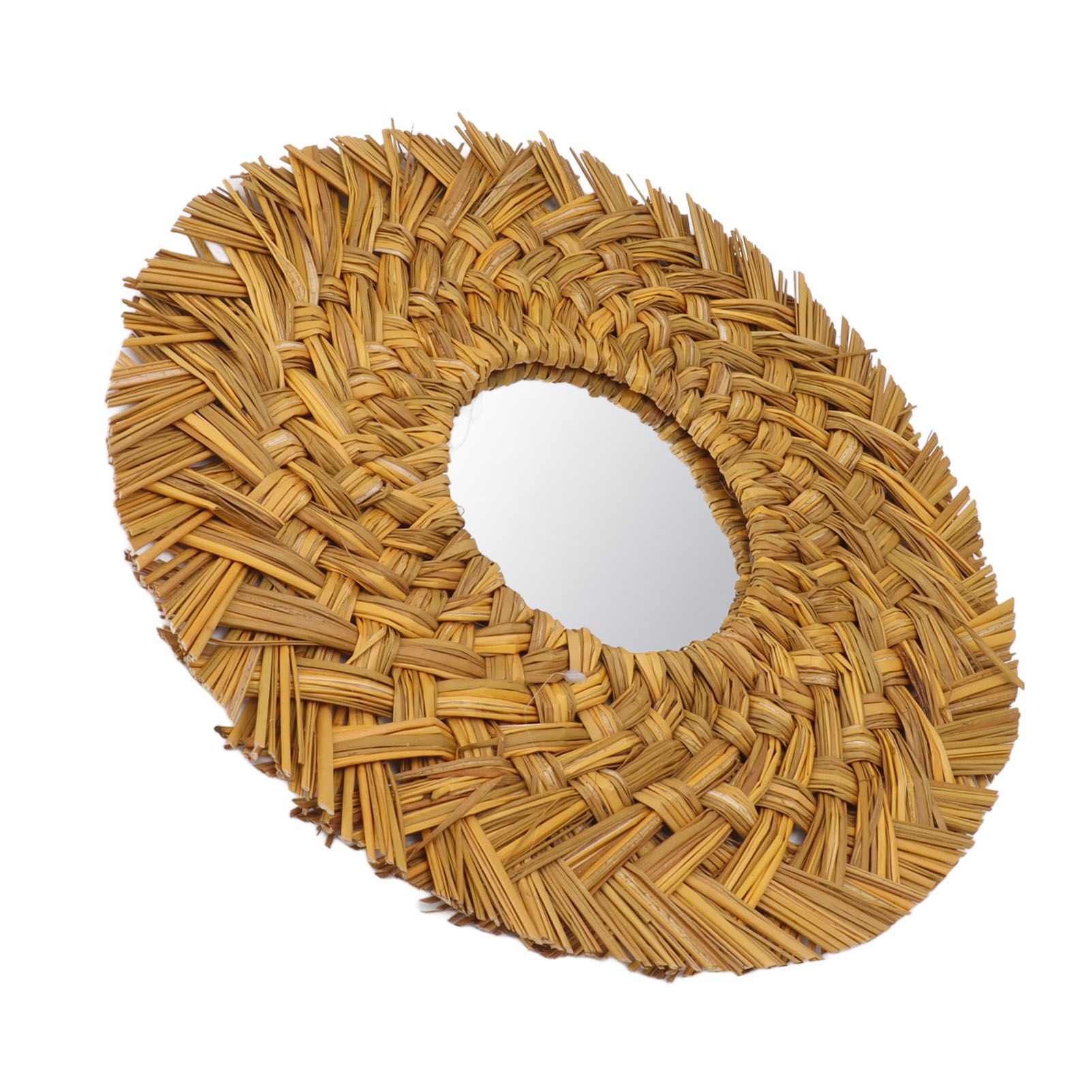 Straw Weaving Wall Mirror Retro Beautiful Woven Wall Hanging Mirror for Dorm view 8
