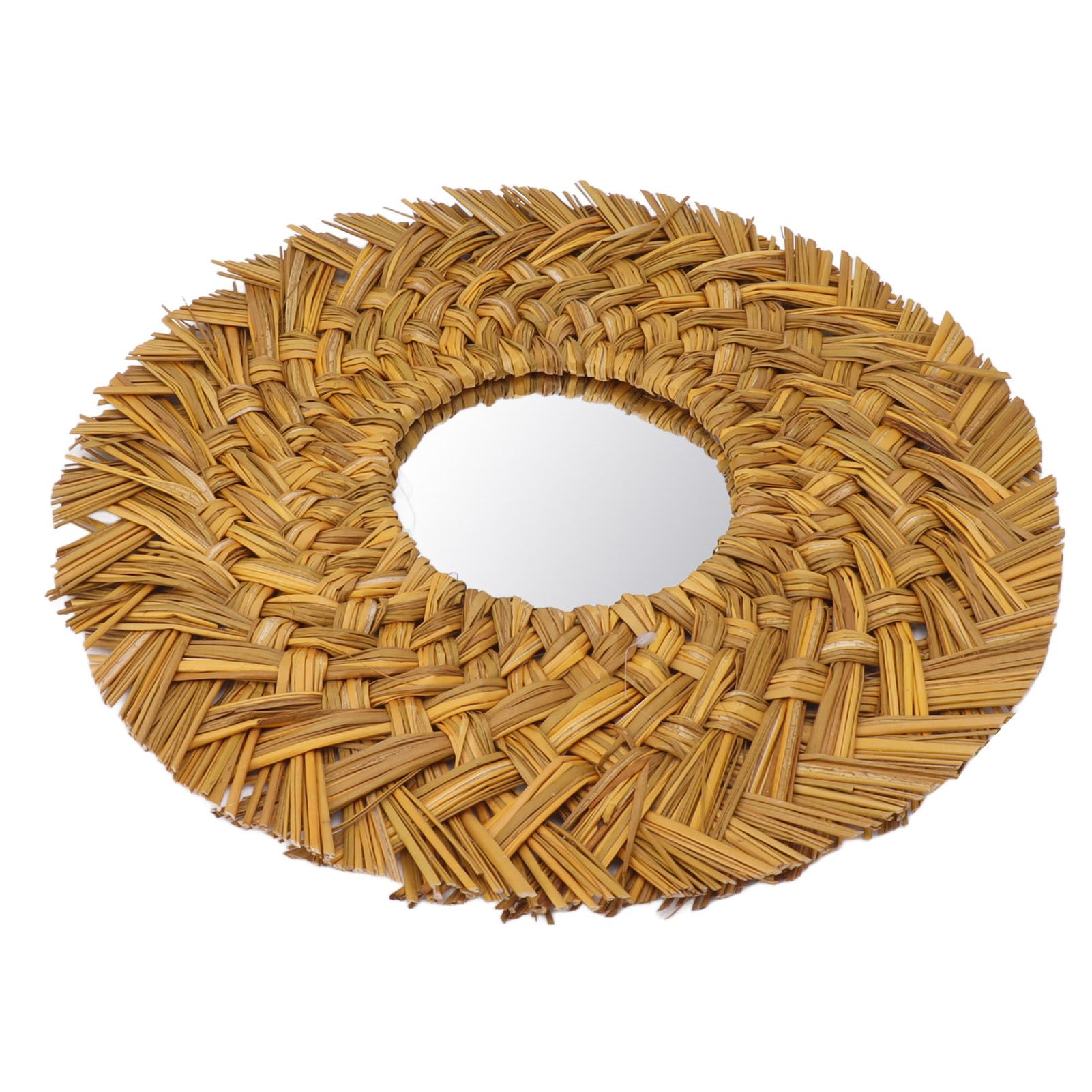 Straw Weaving Wall Mirror Retro Beautiful Woven Wall Hanging Mirror for Dorm view 9