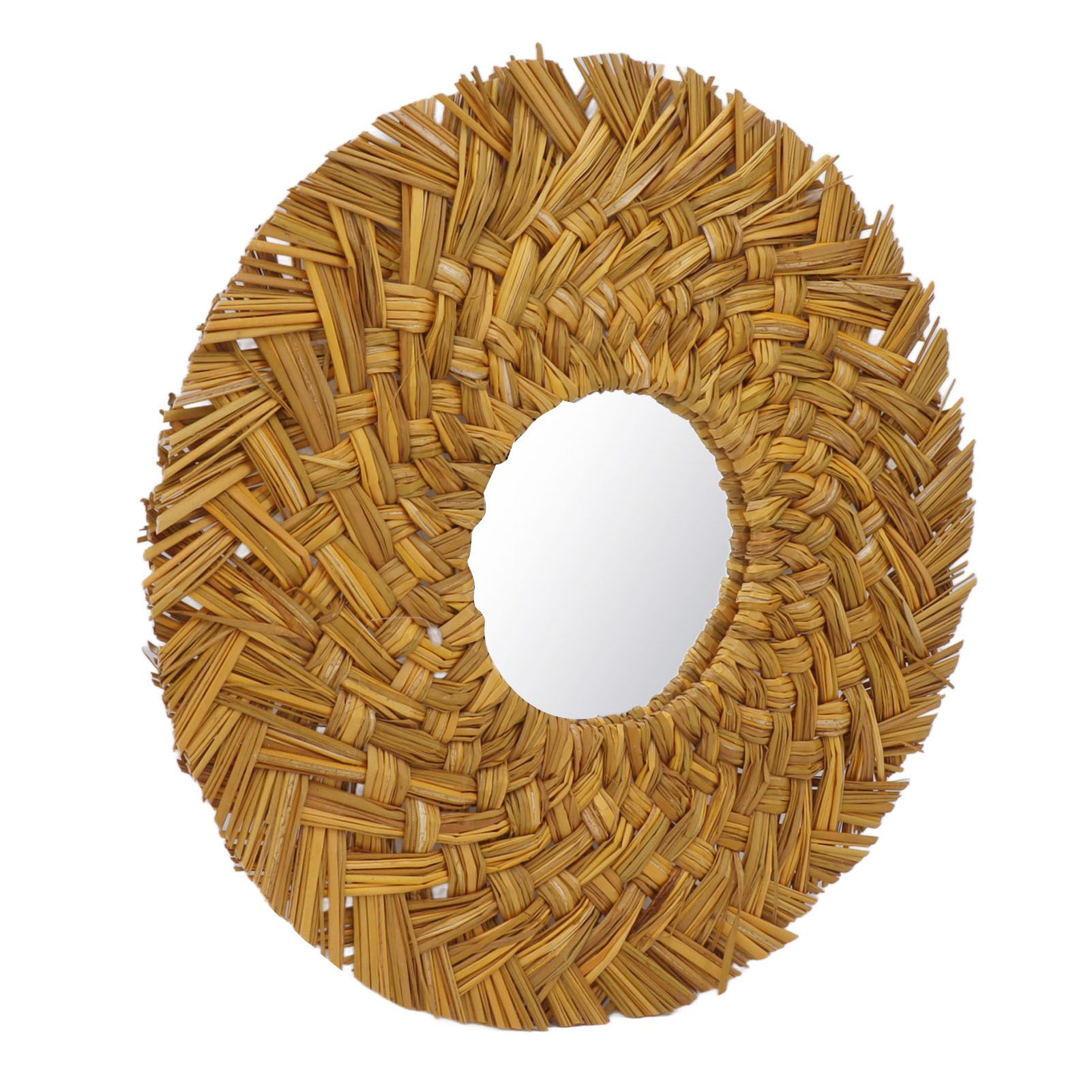 Straw Weaving Wall Mirror Retro Beautiful Woven Wall Hanging Mirror for Dorm view 10