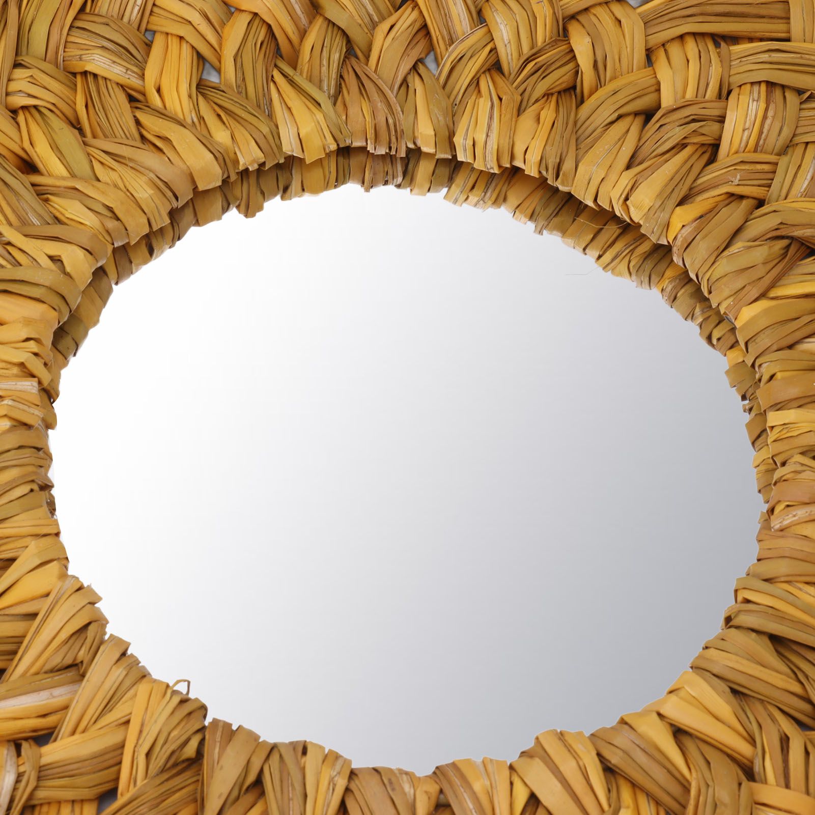 Straw Weaving Wall Mirror Retro Beautiful Woven Wall Hanging Mirror for Dorm view 13
