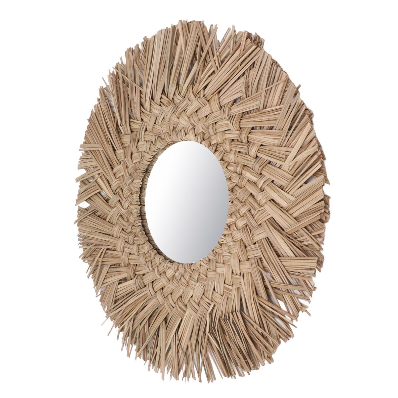 Straw Weaving Wall Mirror Retro Beautiful Woven Wall Hanging Mirror for Dorm view 4