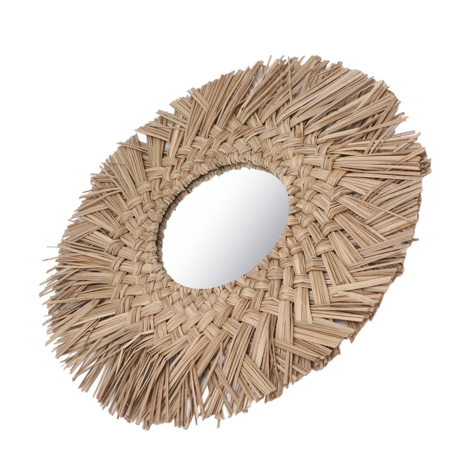 Straw Weaving Wall Mirror Retro Beautiful Woven Wall Hanging Mirror for Dorm view 5