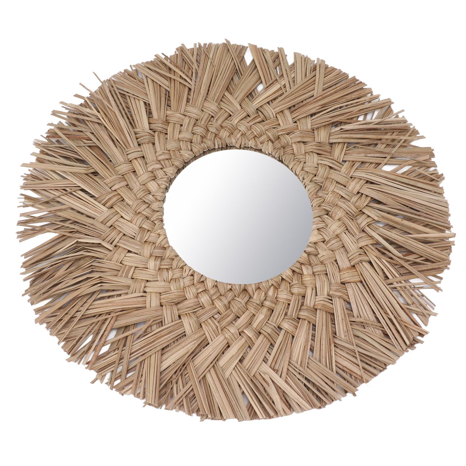 Straw Weaving Wall Mirror Retro Beautiful Woven Wall Hanging Mirror for Dorm view 6