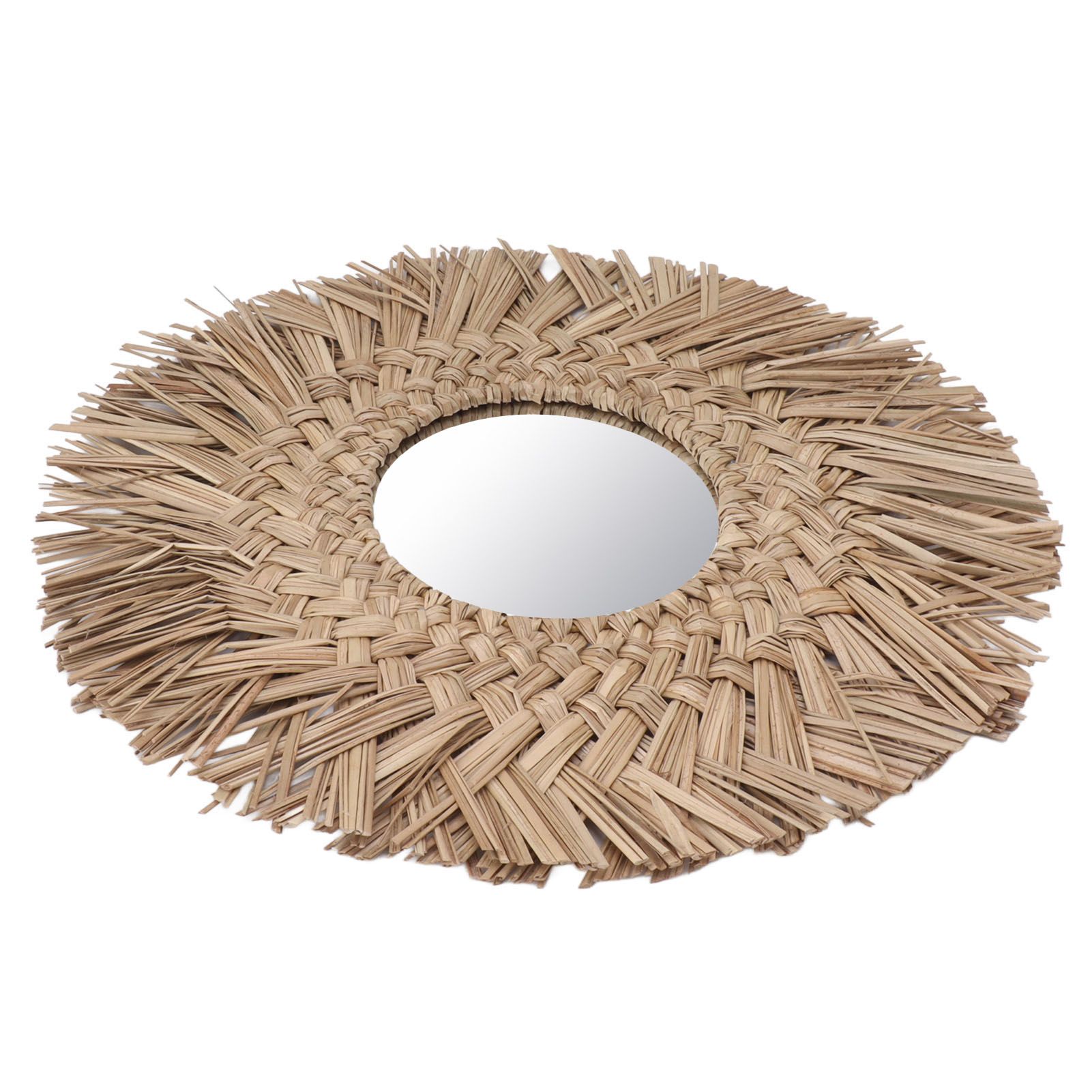 Straw Weaving Wall Mirror Retro Beautiful Woven Wall Hanging Mirror for Dorm view 8