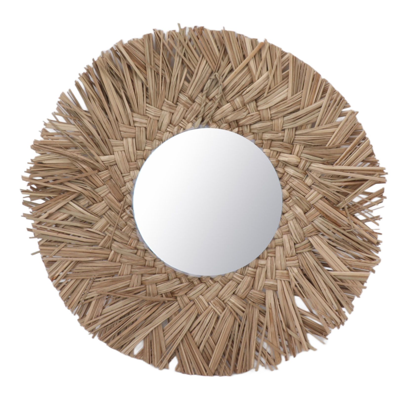 Straw Weaving Wall Mirror Retro Beautiful Woven Wall Hanging Mirror for Dorm view 9