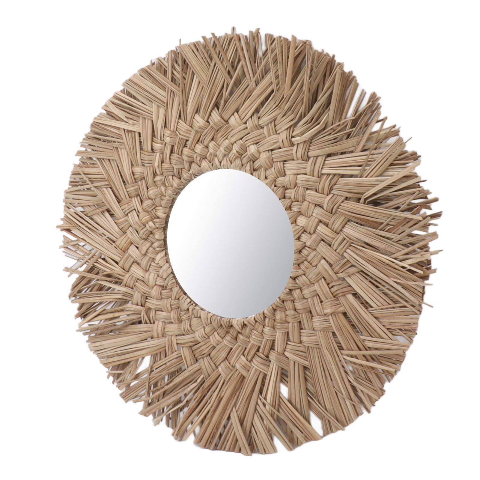 Straw Weaving Wall Mirror Retro Beautiful Woven Wall Hanging Mirror for Dorm view 10