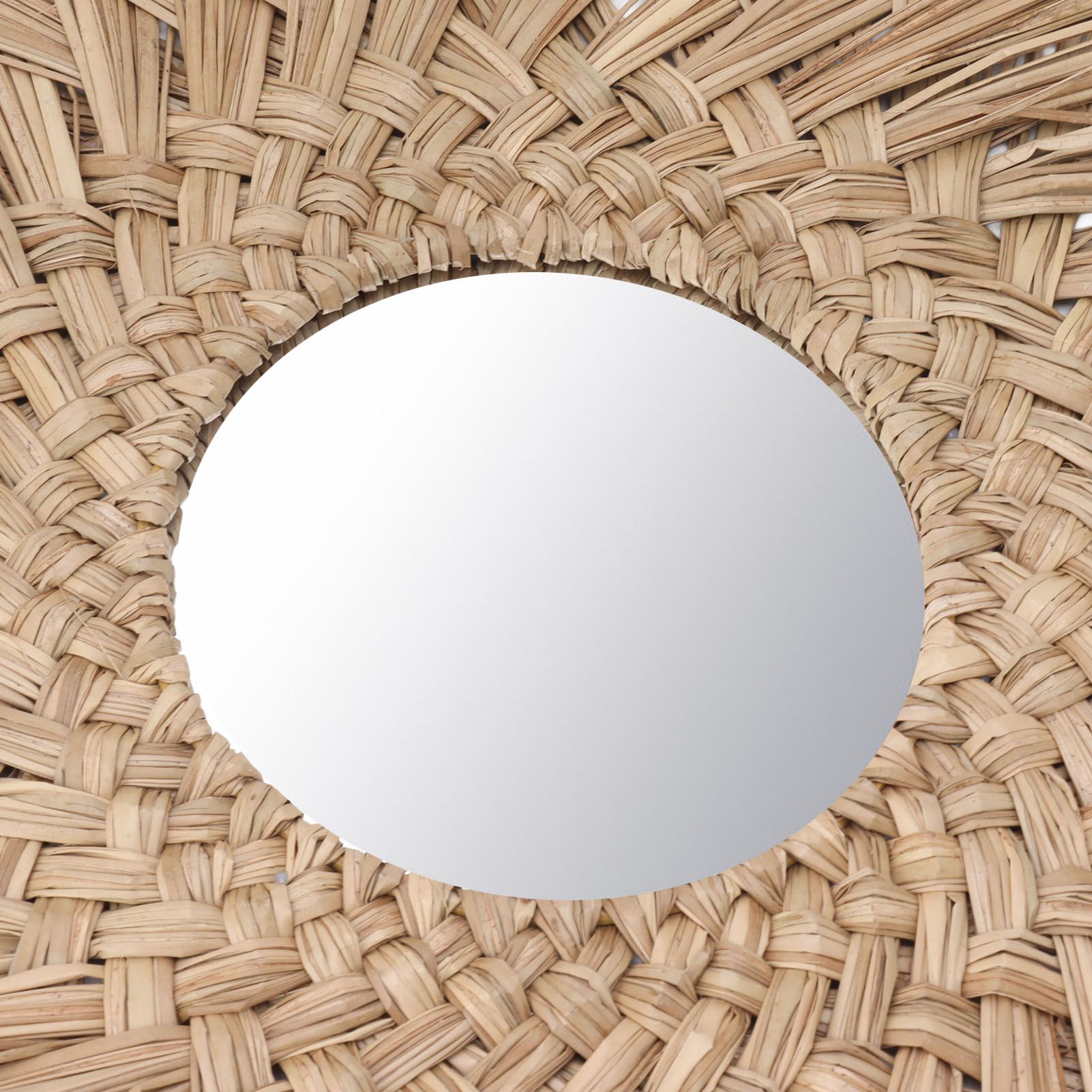 Straw Weaving Wall Mirror Retro Beautiful Woven Wall Hanging Mirror for Dorm view 13