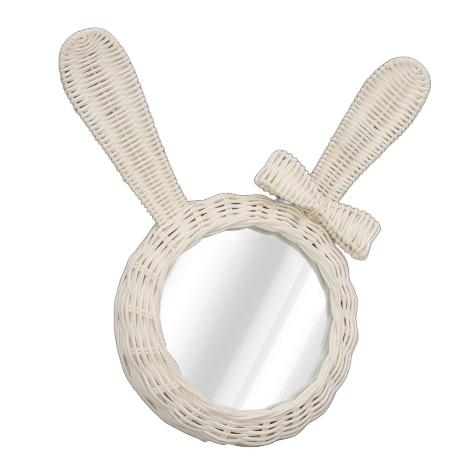 Decorative Mirror White Rabbit Shaped Retro HD Rattan Mirror for Bathroom Bedroom view 2