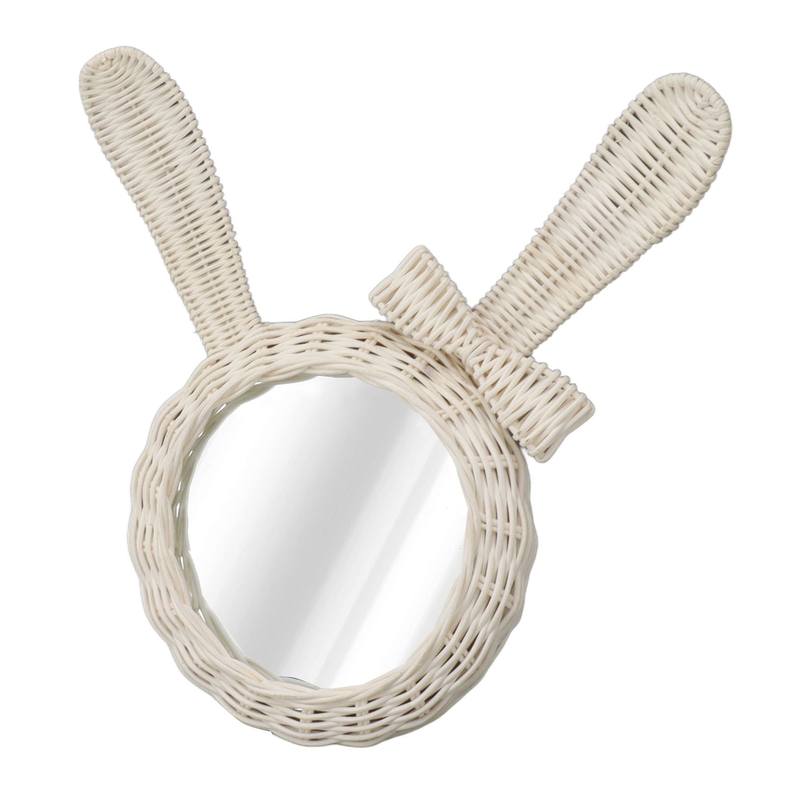 Decorative Mirror White Rabbit Shaped Retro HD Rattan Mirror for Bathroom Bedroom view 3