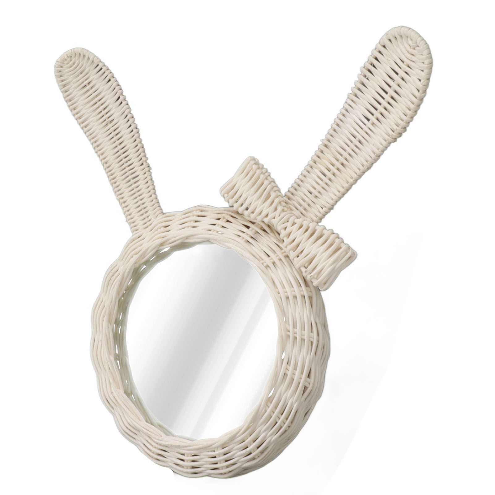 Decorative Mirror White Rabbit Shaped Retro HD Rattan Mirror for Bathroom Bedroom view 4