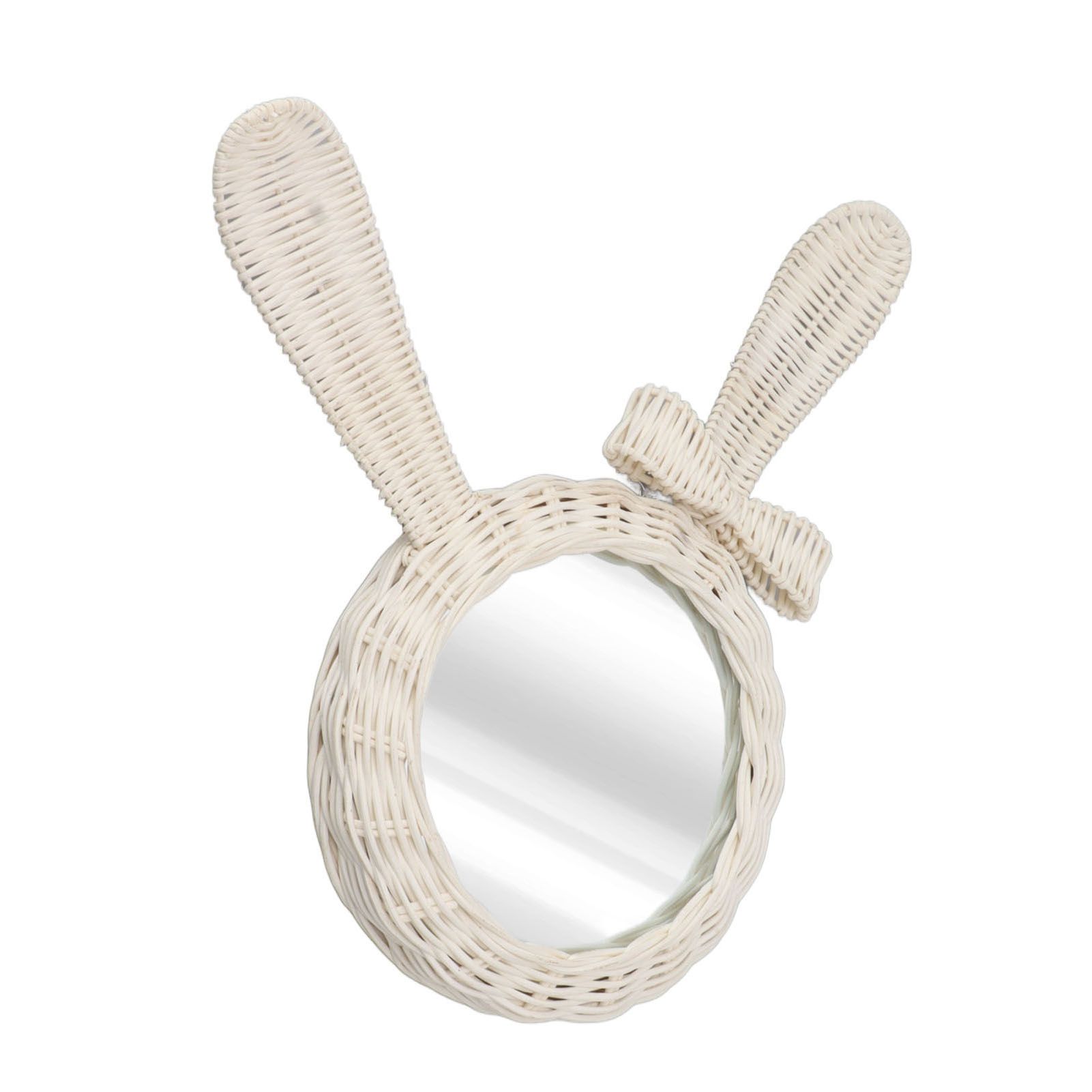 Decorative Mirror White Rabbit Shaped Retro HD Rattan Mirror for Bathroom Bedroom view 5