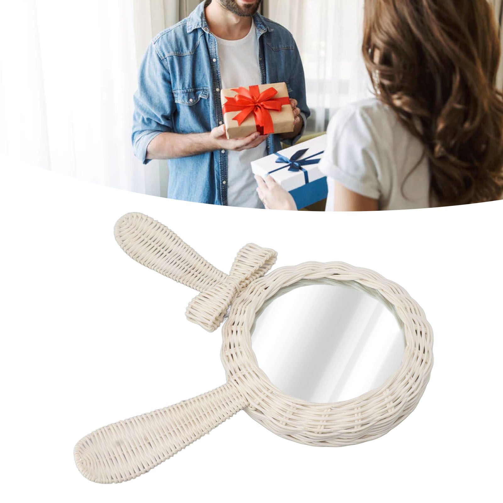 Decorative Mirror White Rabbit Shaped Retro HD Rattan Mirror for Bathroom Bedroom view 12