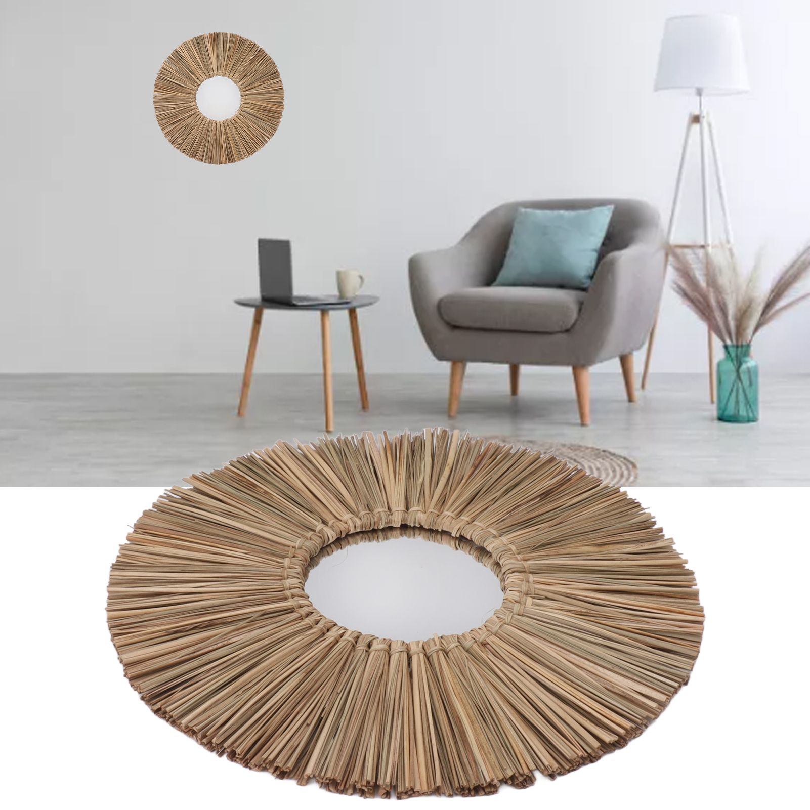 Woven Wall Mirror Decorative Hanging Round Seagrass Wall Mirror for Bedroom view 11