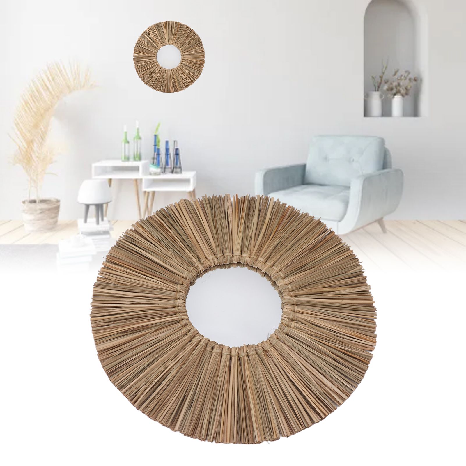Woven Wall Mirror Decorative Hanging Round Seagrass Wall Mirror for Bedroom view 12