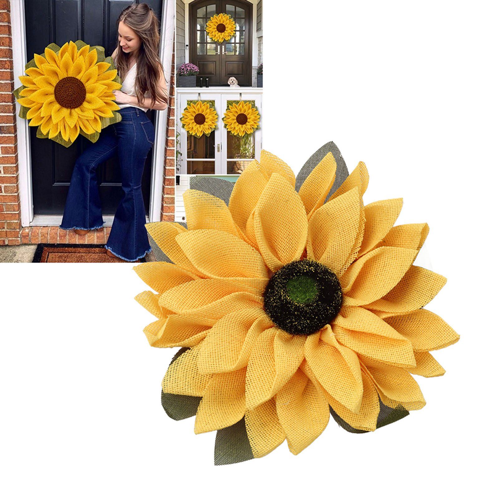 Sunflower Wreath for Front Door Round Artificial Yellow Sunflower Wreath for view 11