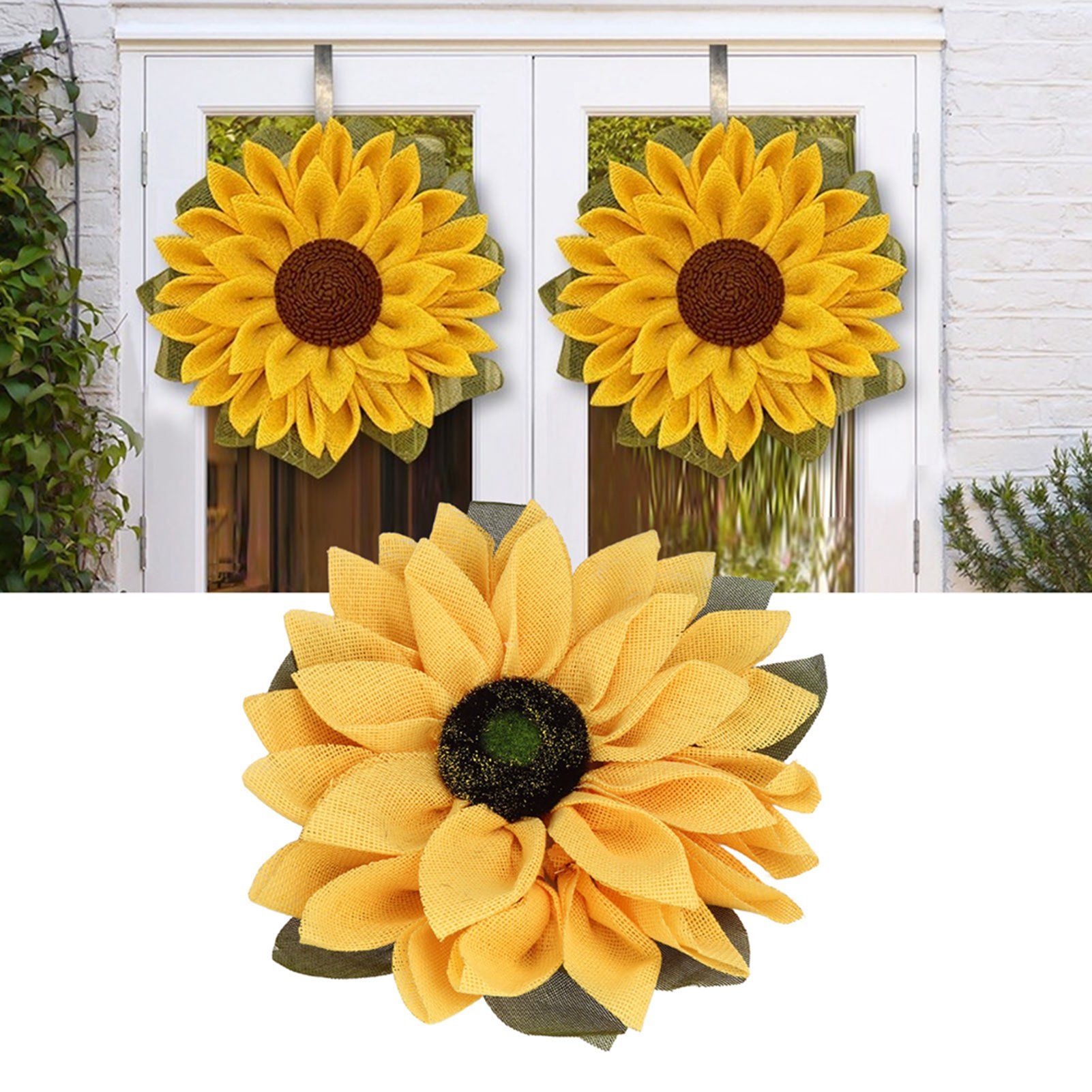 Sunflower Wreath for Front Door Round Artificial Yellow Sunflower Wreath for view 12