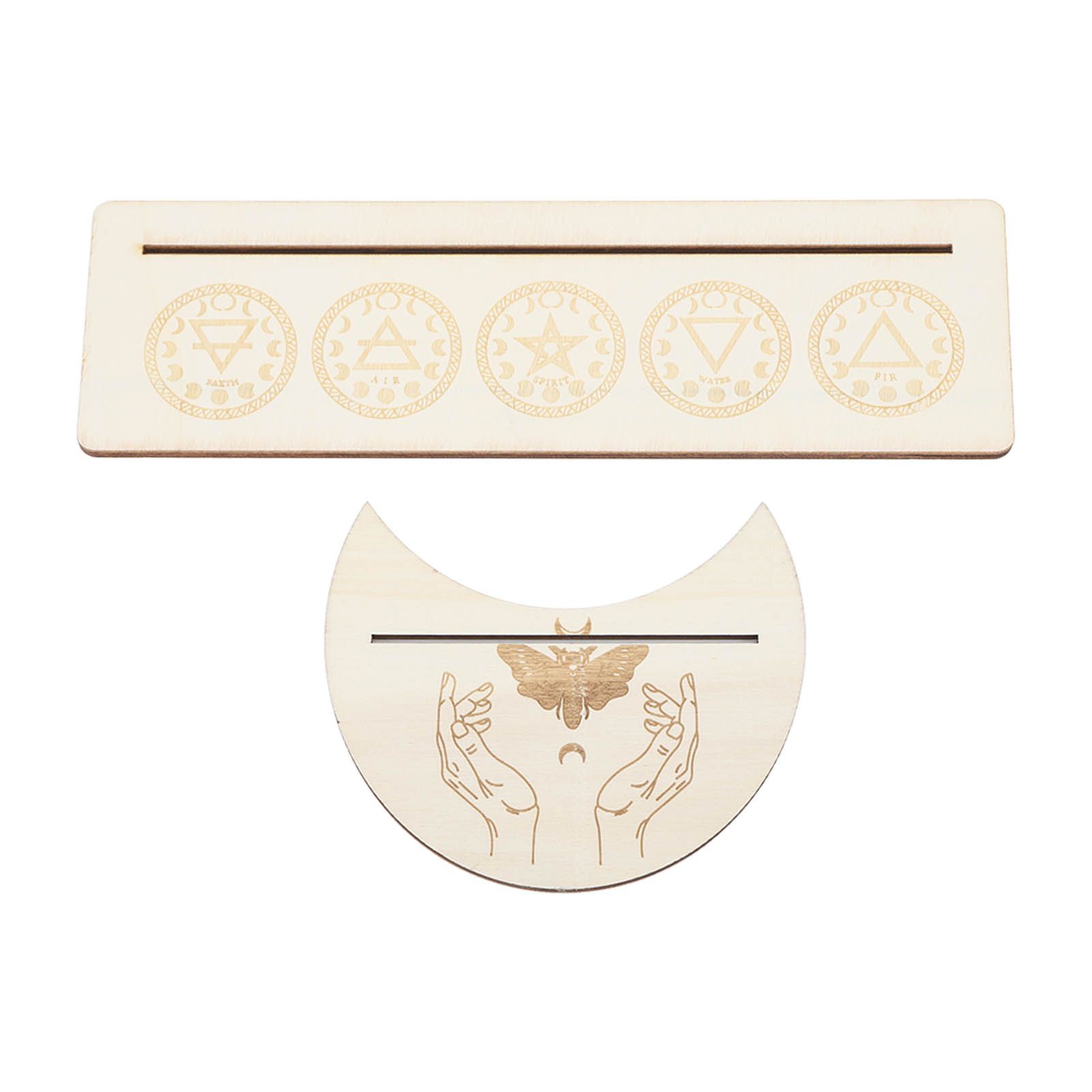 2 Pieces Wooden Tarot Card Stand Holder Stable Moon Shape and Rectangle Wooden