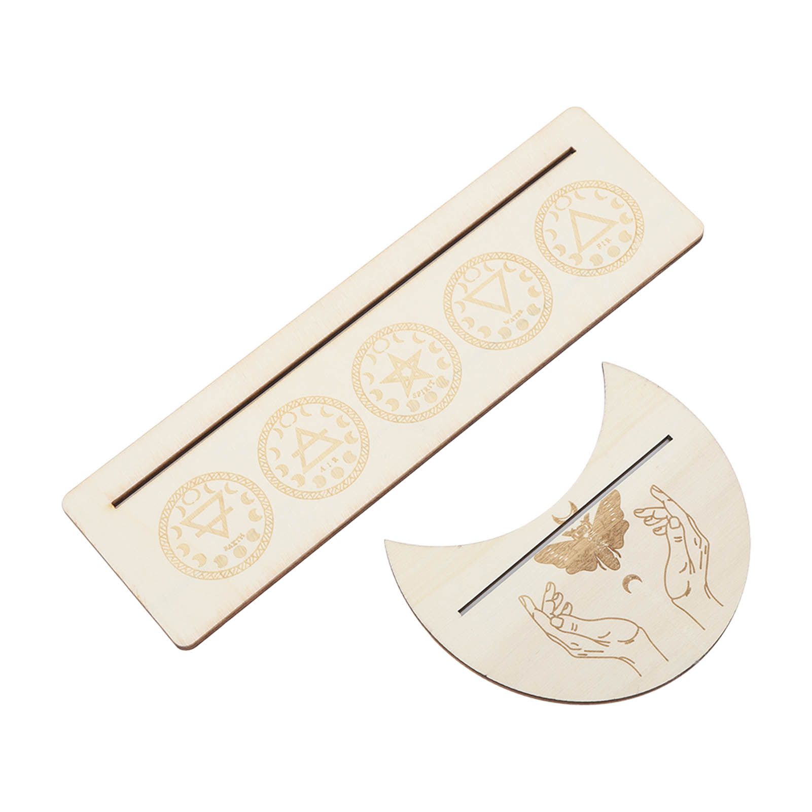 2 Pieces Wooden Tarot Card Stand Holder Stable Moon Shape and Rectangle Wooden view 2