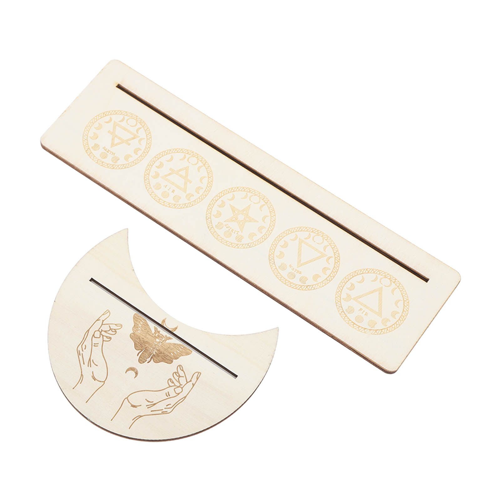 2 Pieces Wooden Tarot Card Stand Holder Stable Moon Shape and Rectangle Wooden view 3