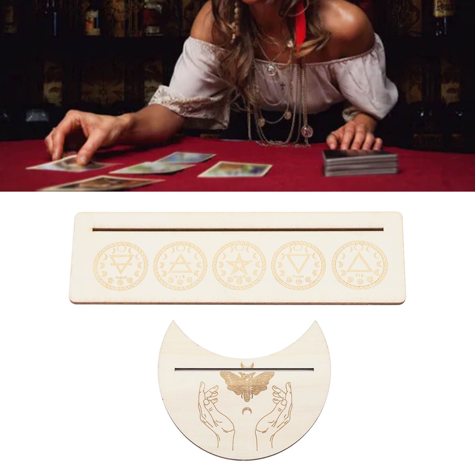2 Pieces Wooden Tarot Card Stand Holder Stable Moon Shape and Rectangle Wooden view 12