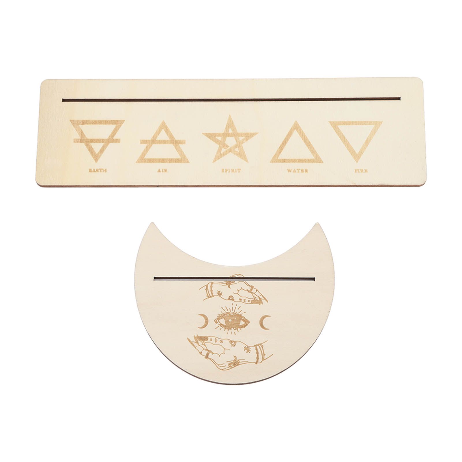 2 Pieces Wooden Tarot Card Stand Holder Stable Moon Shape and Rectangle Wooden