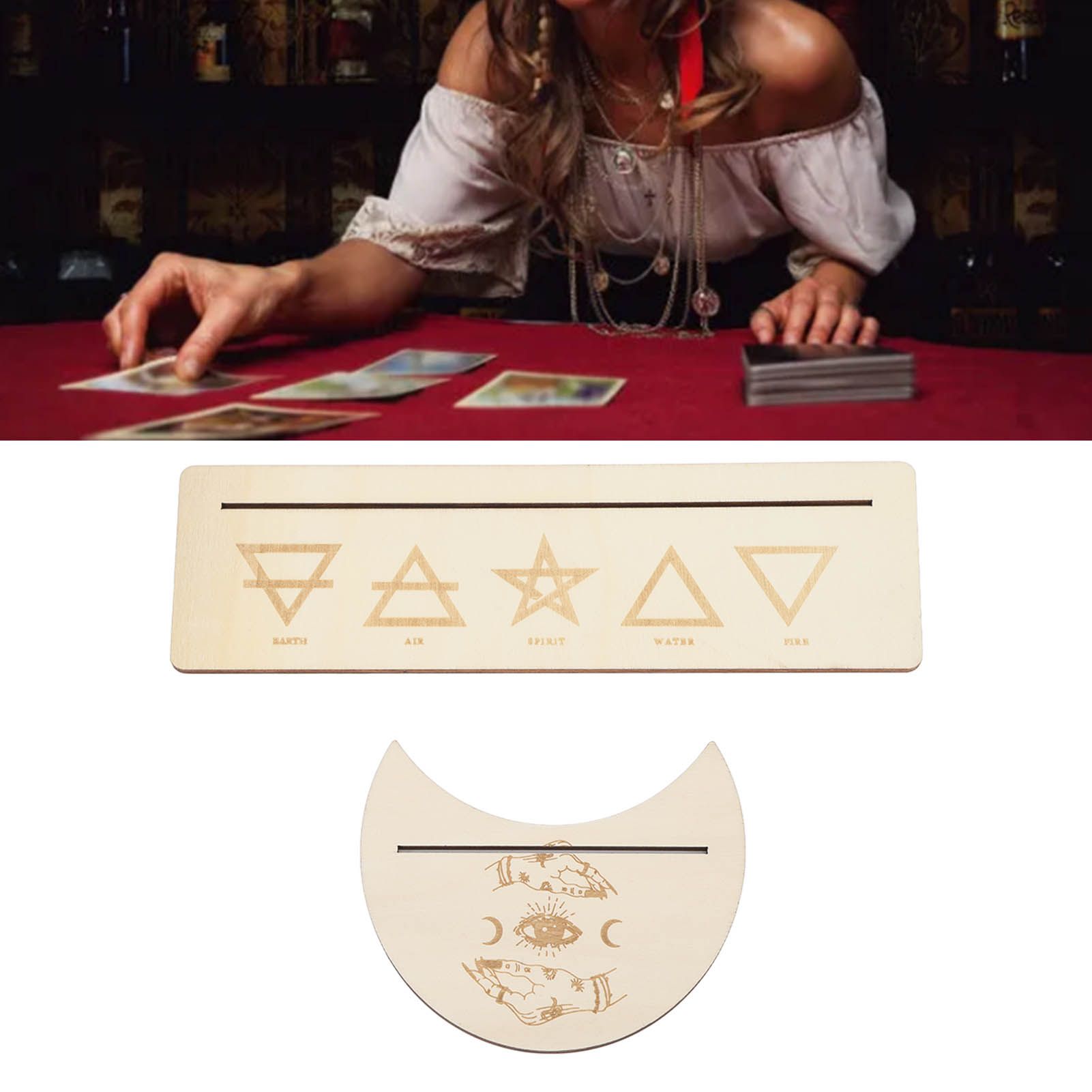 2 Pieces Wooden Tarot Card Stand Holder Stable Moon Shape and Rectangle Wooden view 12