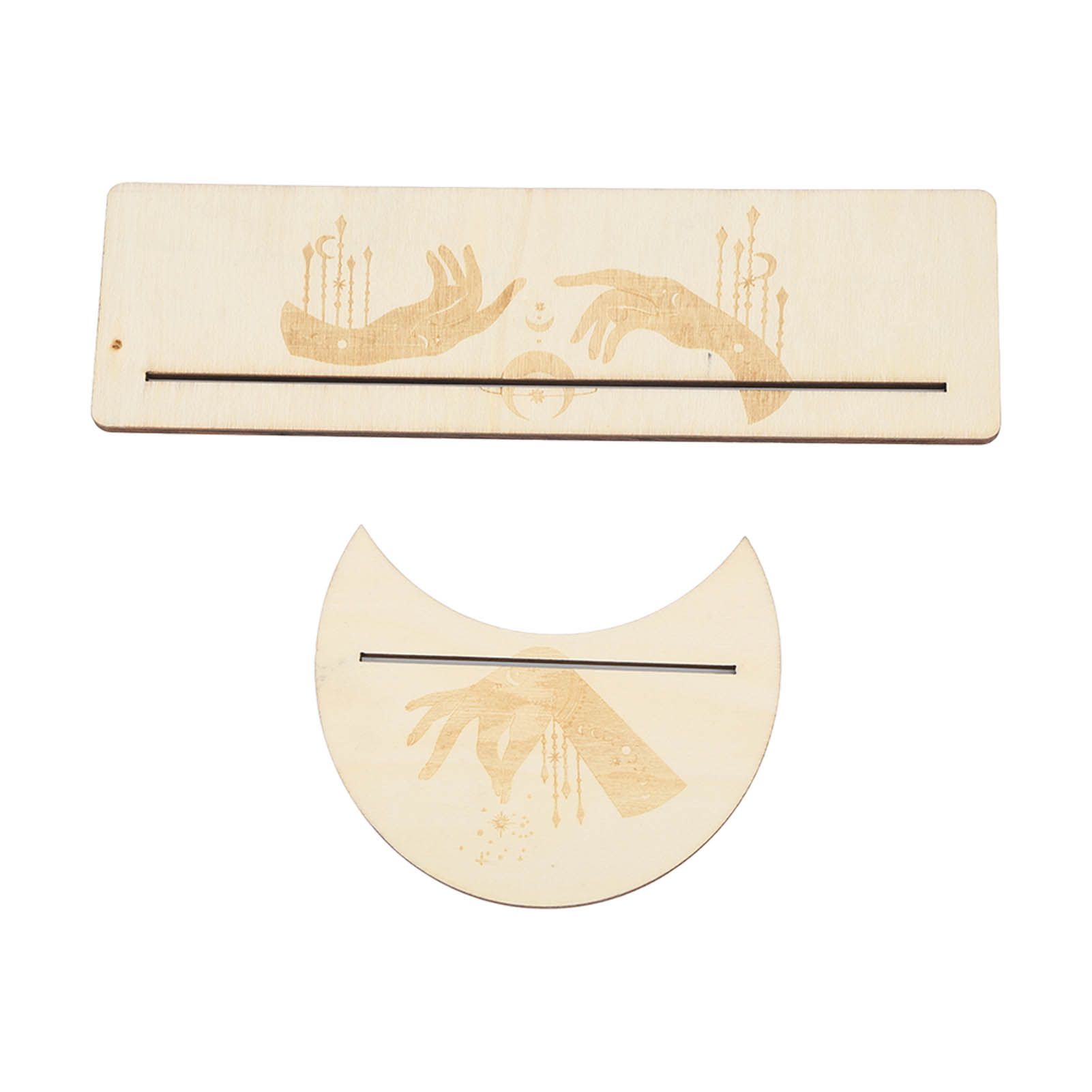 2 Pieces Wooden Tarot Card Stand Holder Stable Moon Shape and Rectangle Wooden