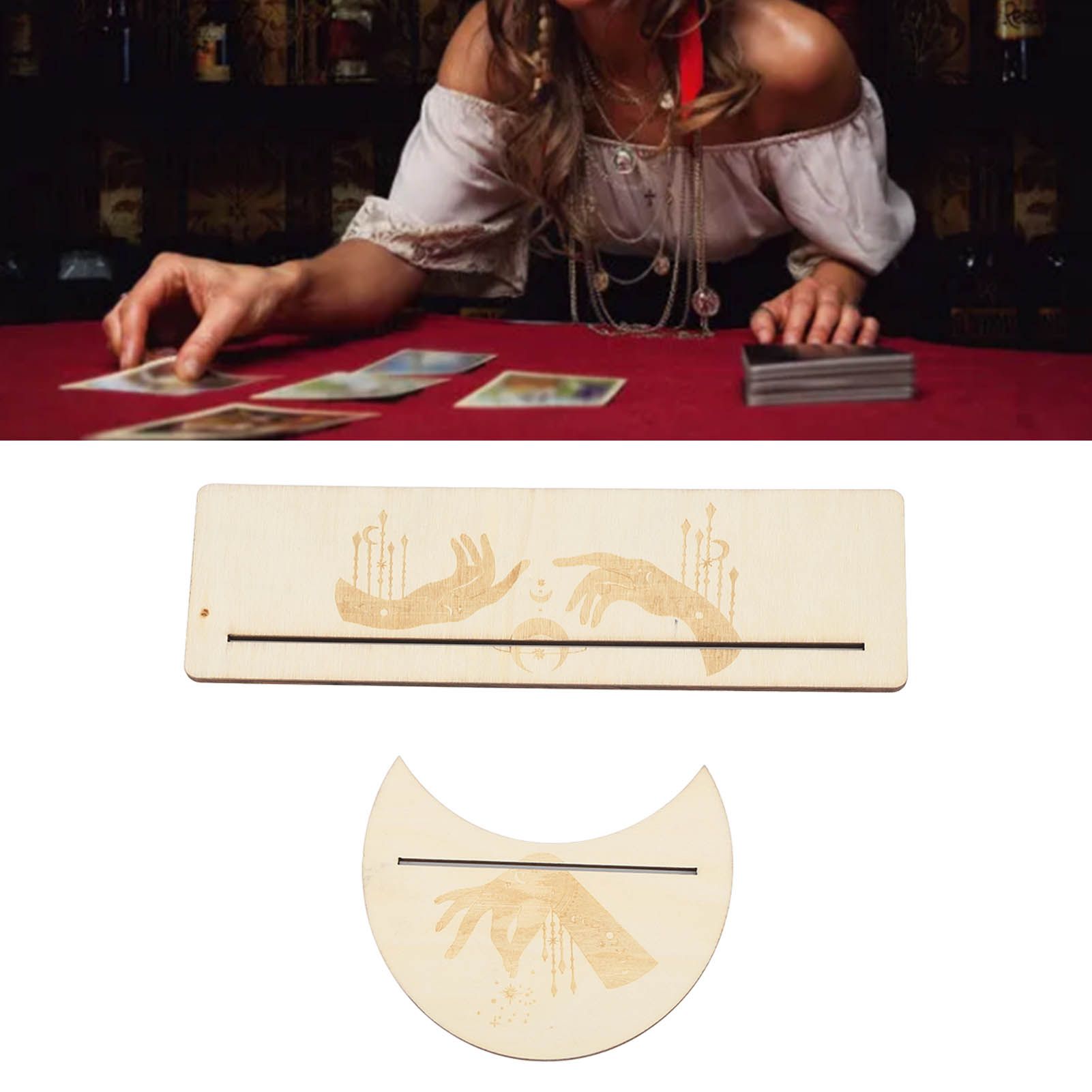 2 Pieces Wooden Tarot Card Stand Holder Stable Moon Shape and Rectangle Wooden view 12