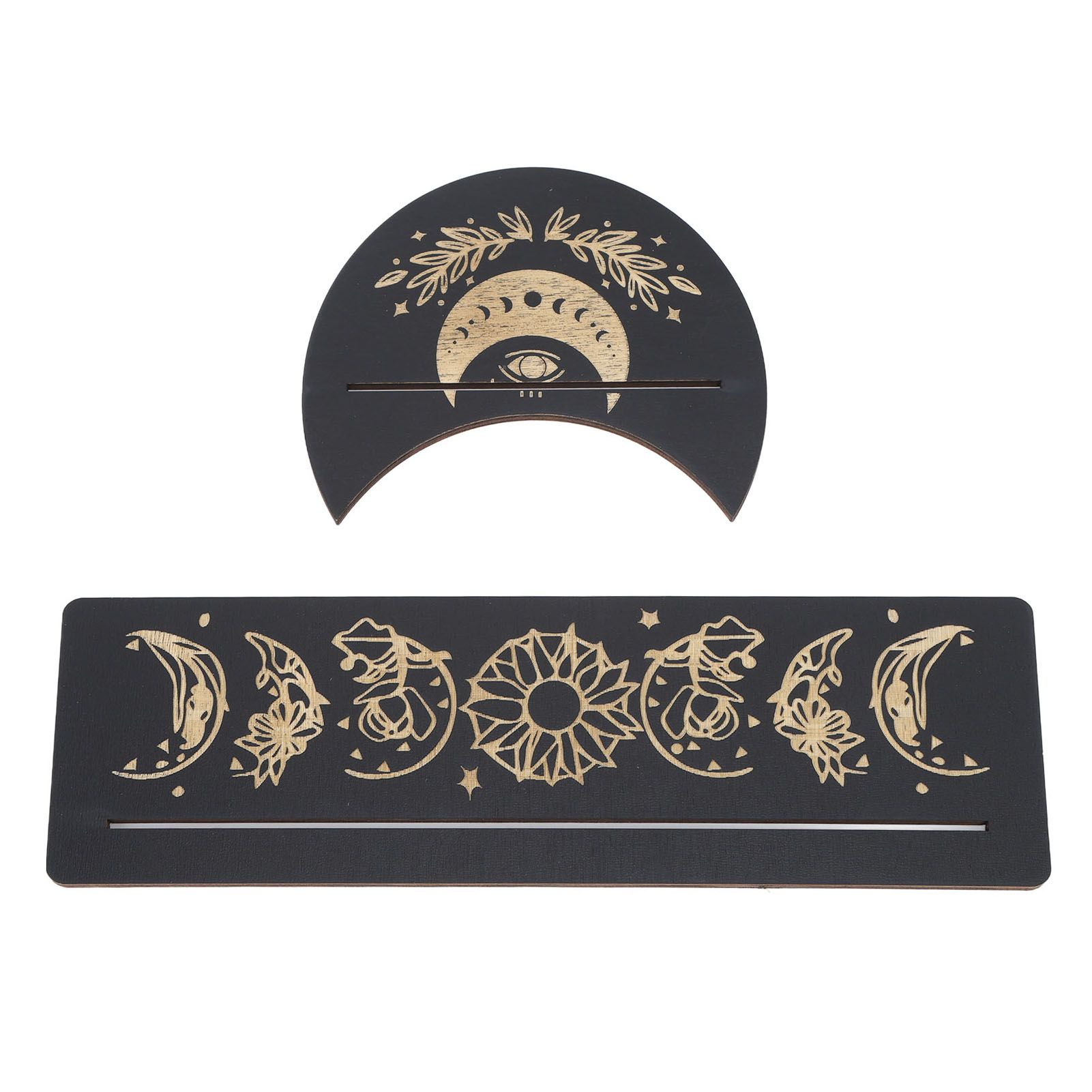 2 Pieces Wooden Tarot Card Stand Holder Moon Shape and Rectangle Wooden Tarot