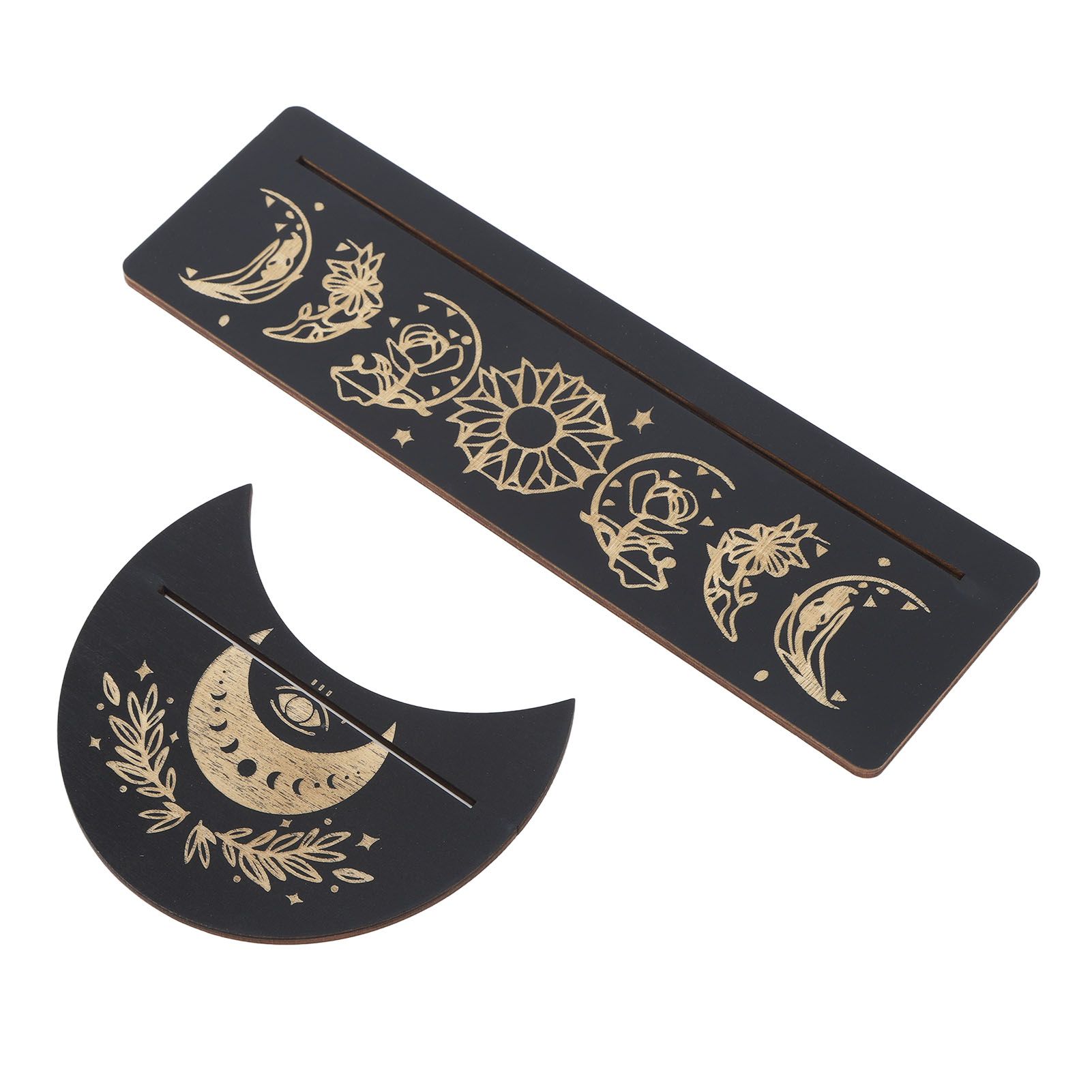 2 Pieces Wooden Tarot Card Stand Holder Moon Shape and Rectangle Wooden Tarot view 2