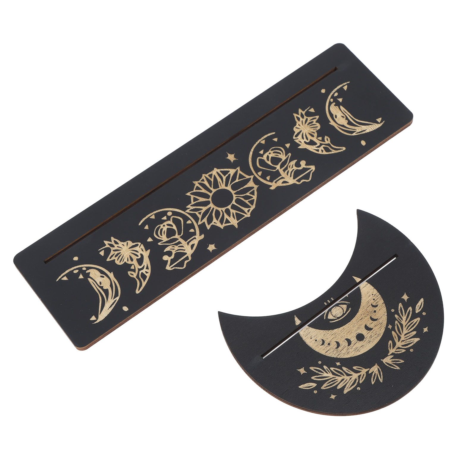 2 Pieces Wooden Tarot Card Stand Holder Moon Shape and Rectangle Wooden Tarot view 3