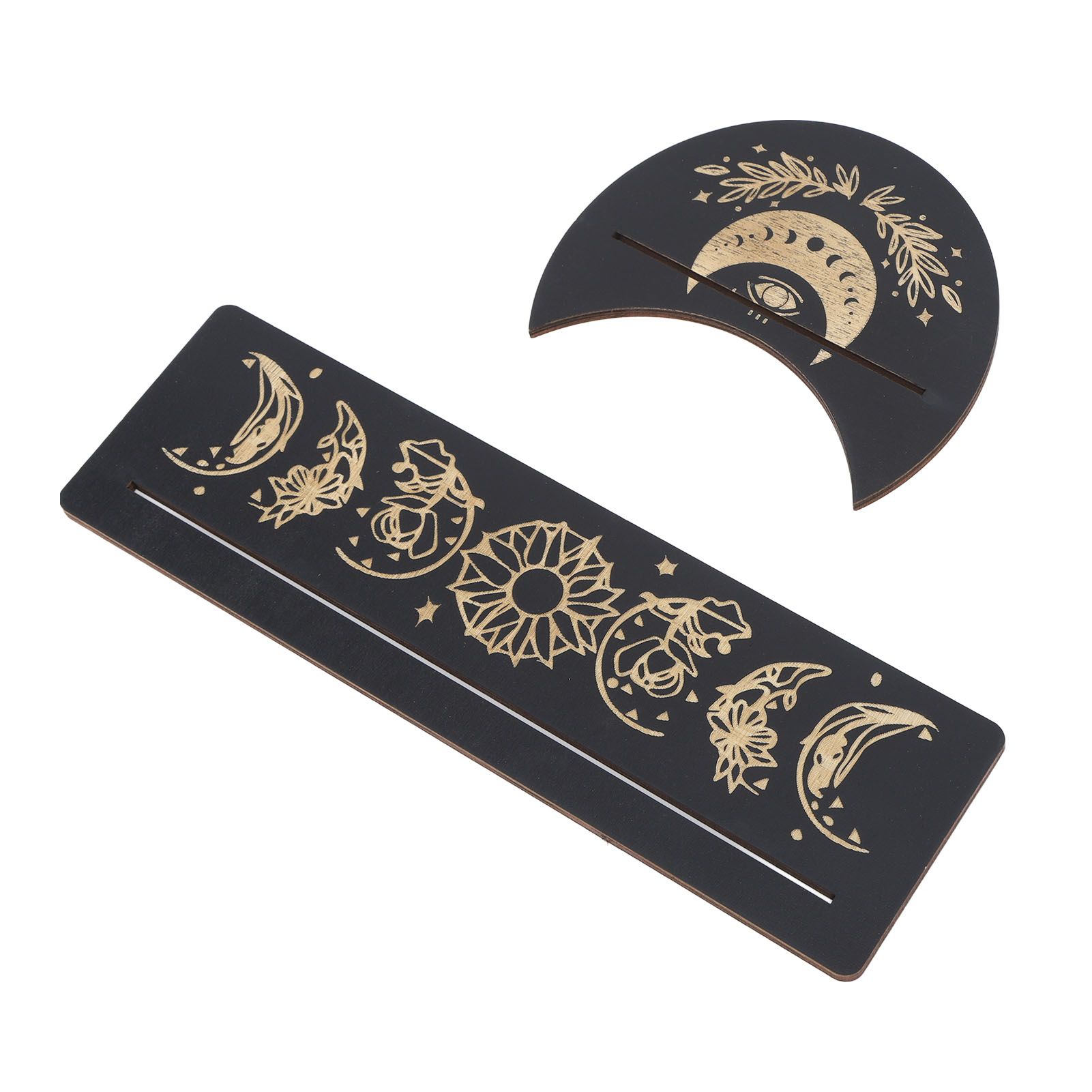 2 Pieces Wooden Tarot Card Stand Holder Moon Shape and Rectangle Wooden Tarot view 4