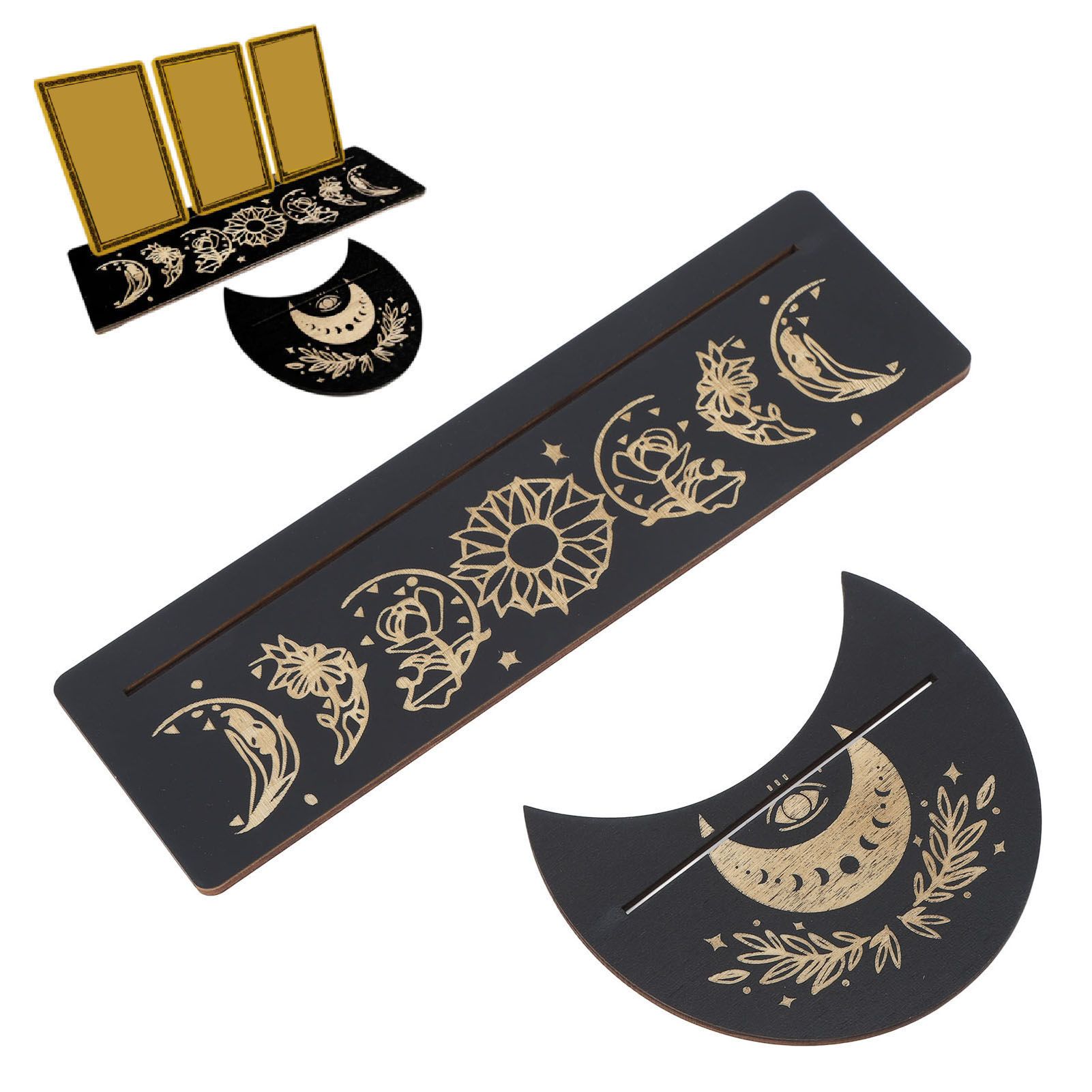 2 Pieces Wooden Tarot Card Stand Holder Moon Shape and Rectangle Wooden Tarot view 12