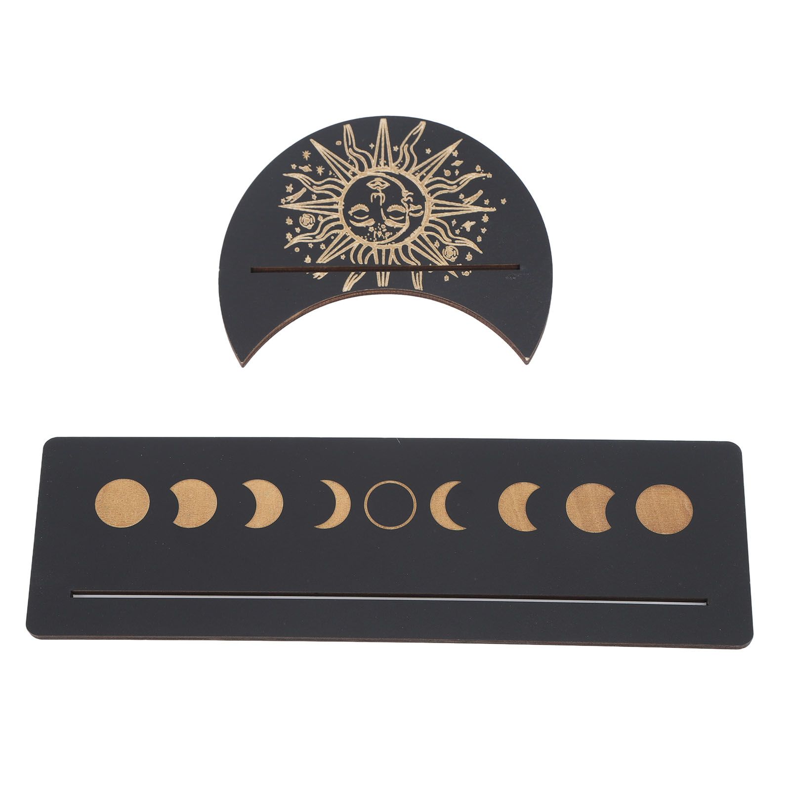 2 Pieces Wooden Tarot Card Stand Holder Moon Shape and Rectangle Wooden Tarot