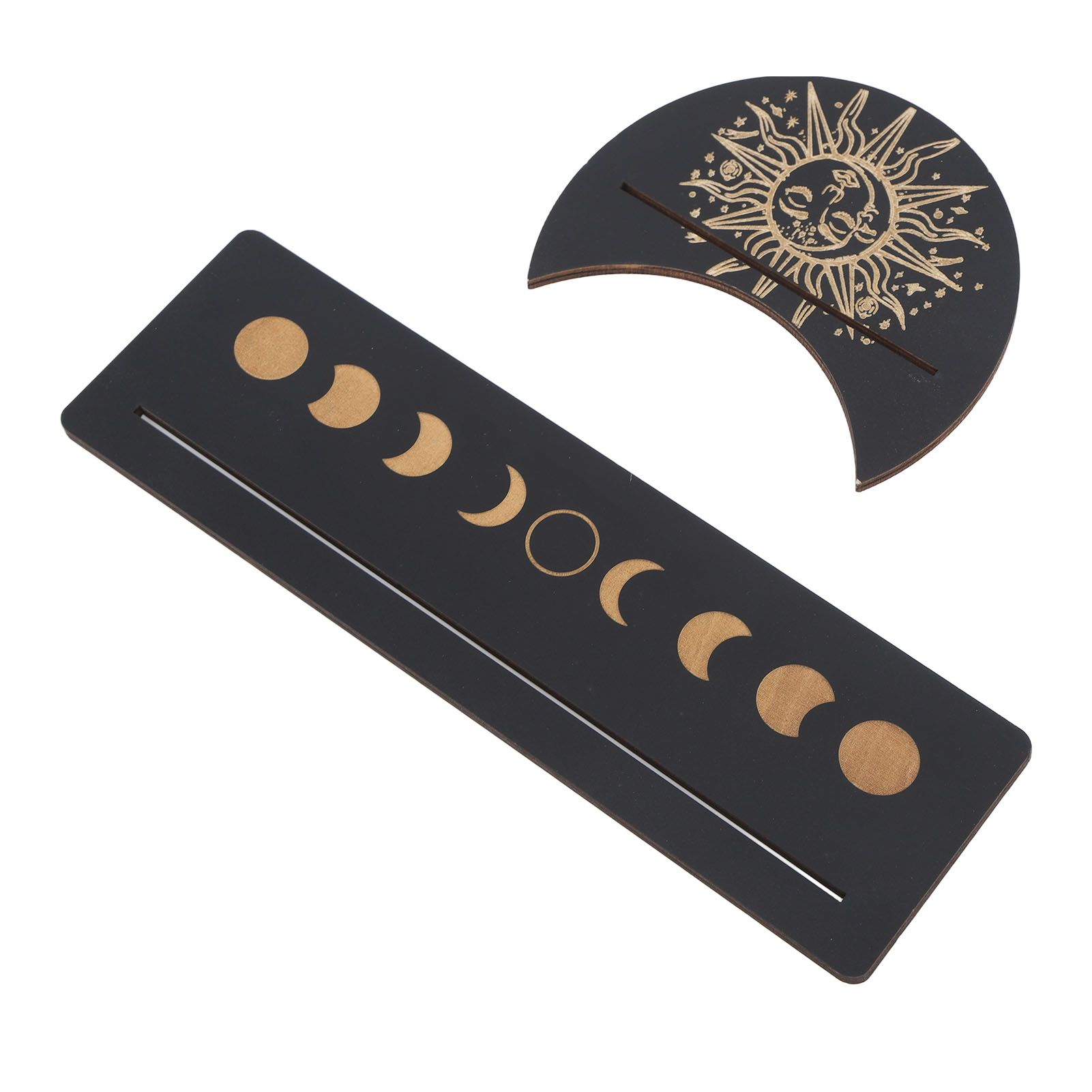2 Pieces Wooden Tarot Card Stand Holder Moon Shape and Rectangle Wooden Tarot view 4