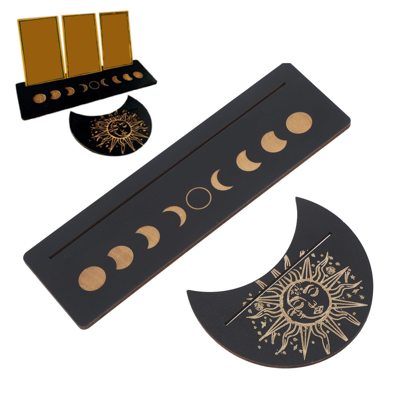 2 Pieces Wooden Tarot Card Stand Holder Moon Shape and Rectangle Wooden Tarot view 11