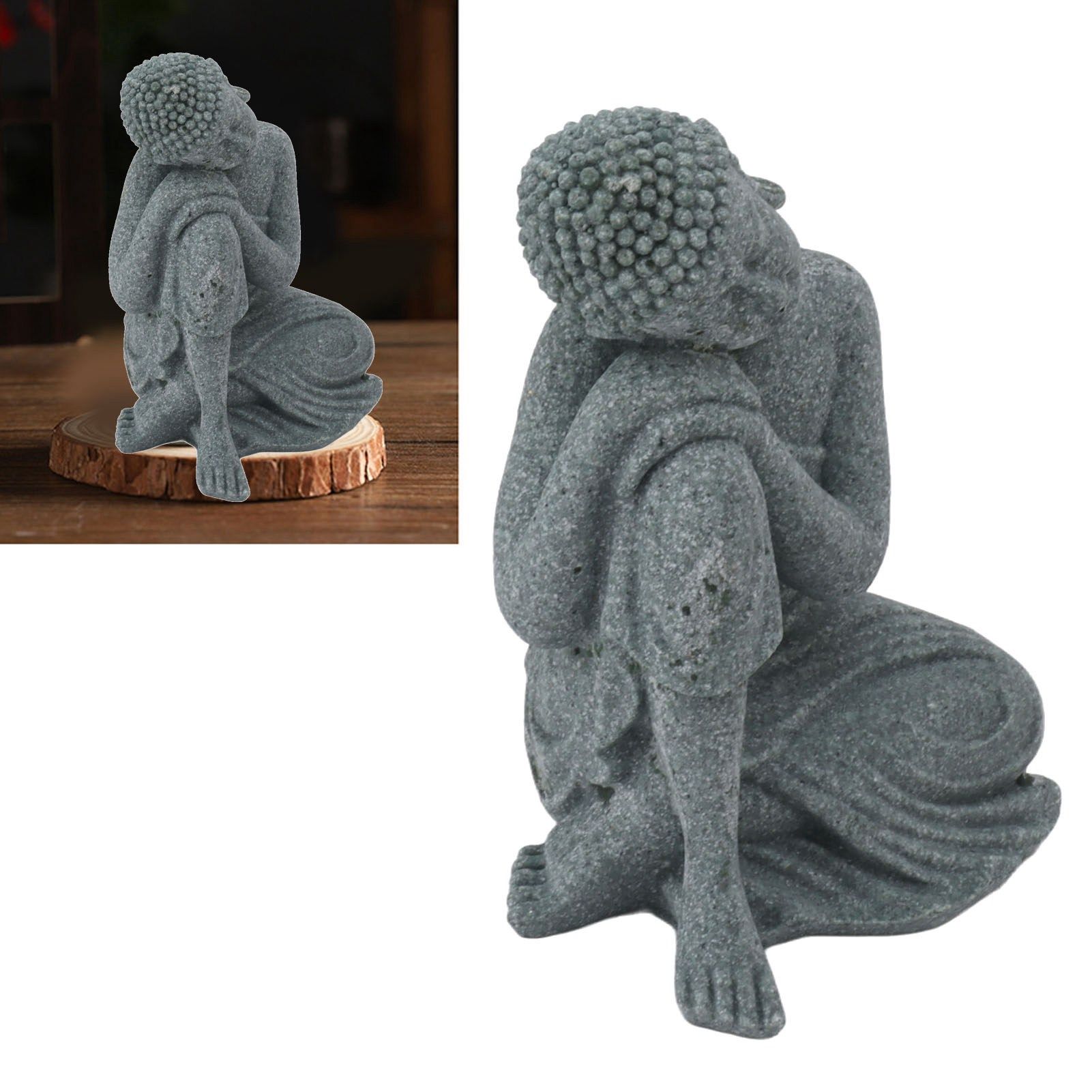 Buddha Statue Green Sandstone Sculpture Buddhist Sitting Figurine Ornament for view 11