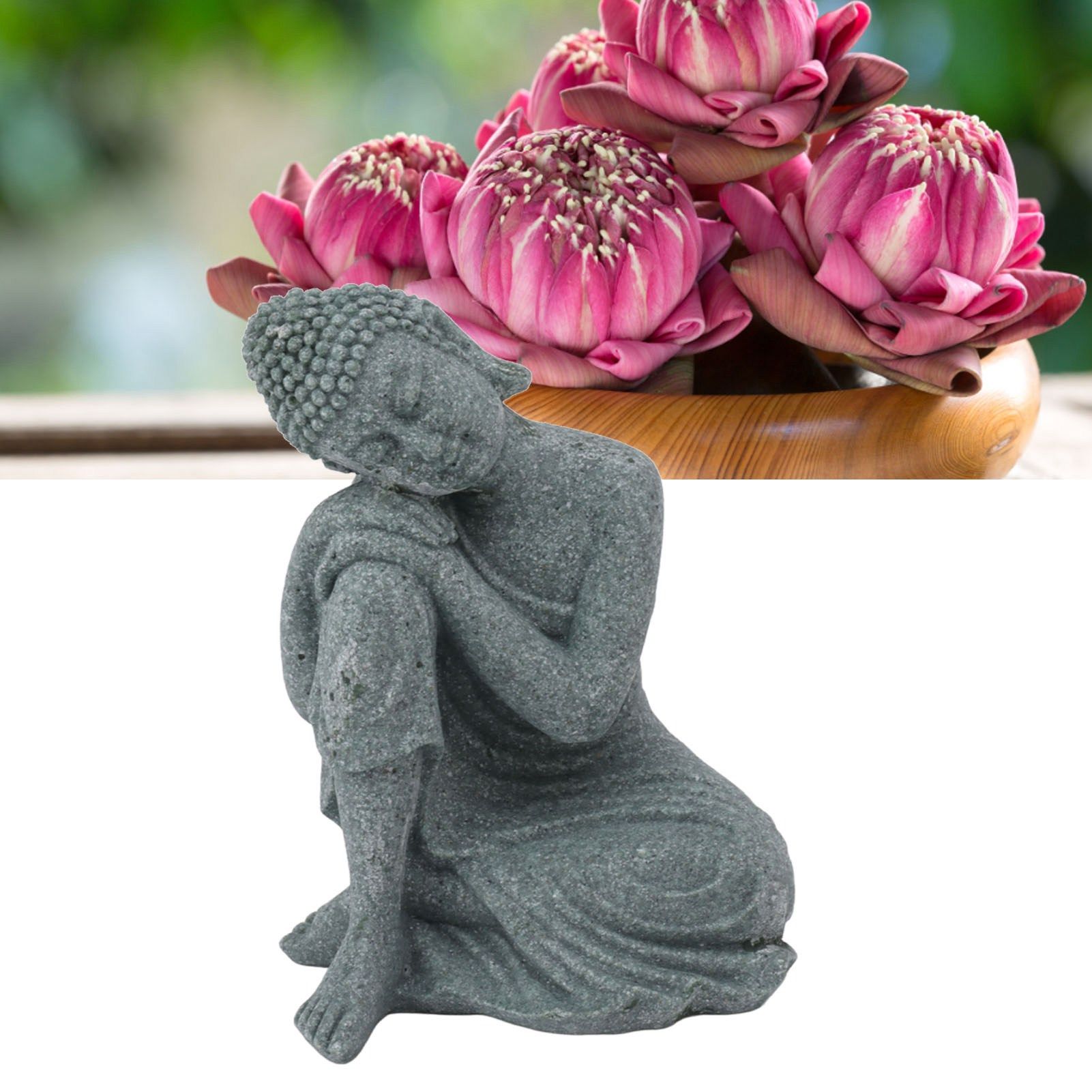 Buddha Statue Green Sandstone Sculpture Buddhist Sitting Figurine Ornament for view 12