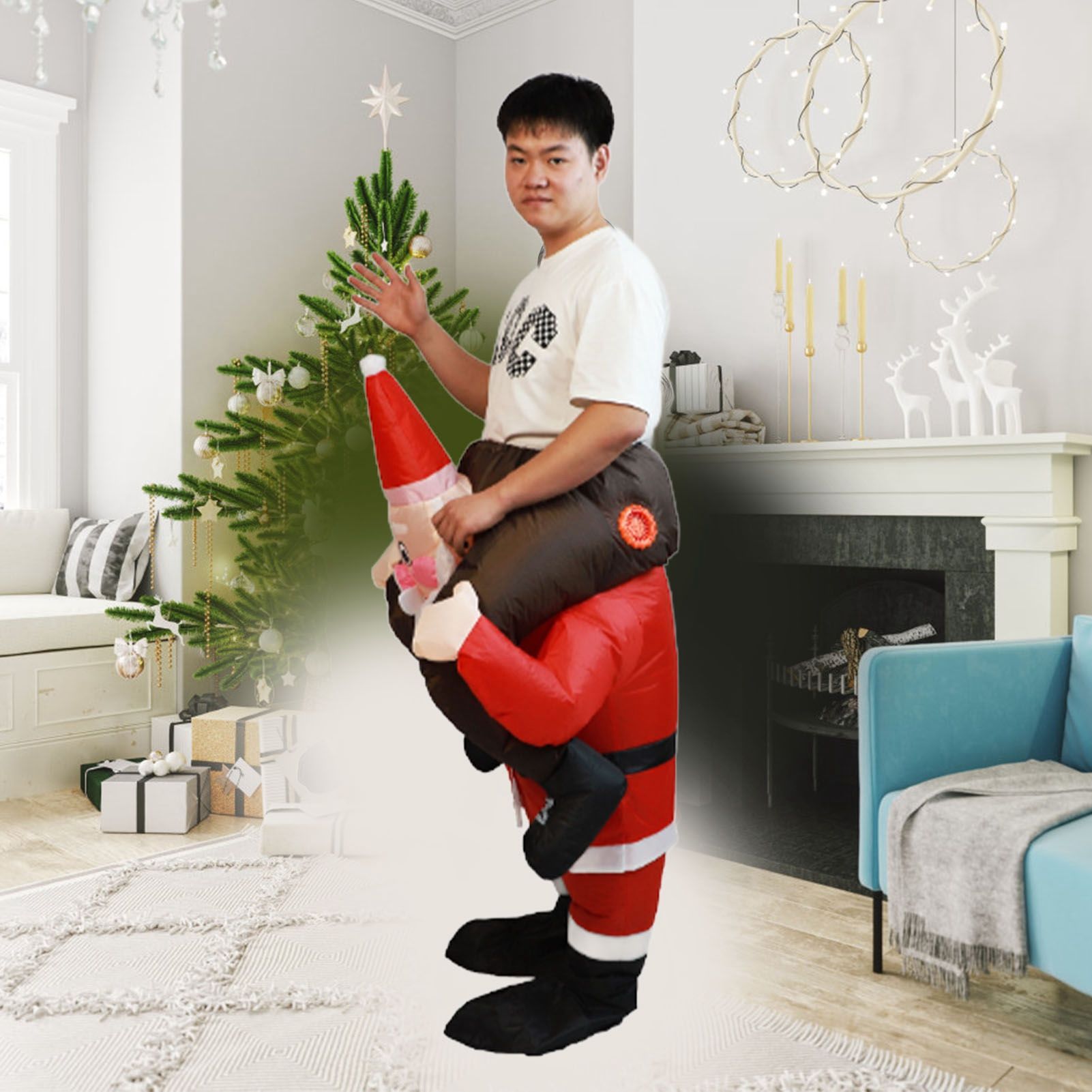 Santa Costume Funny Father Christmas Riding Inflatable Show Party Cosplay Role view 11