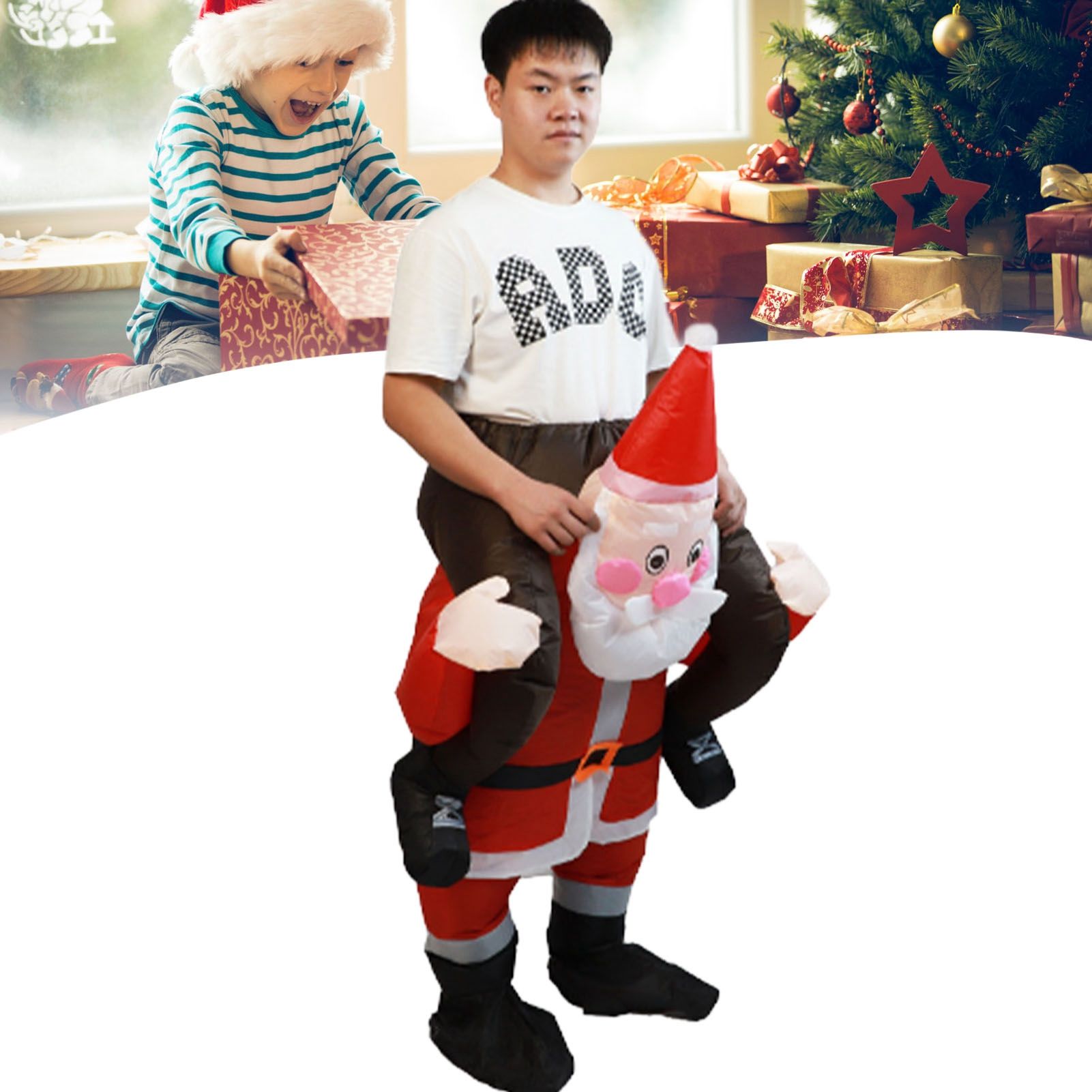 Santa Costume Funny Father Christmas Riding Inflatable Show Party Cosplay Role view 12
