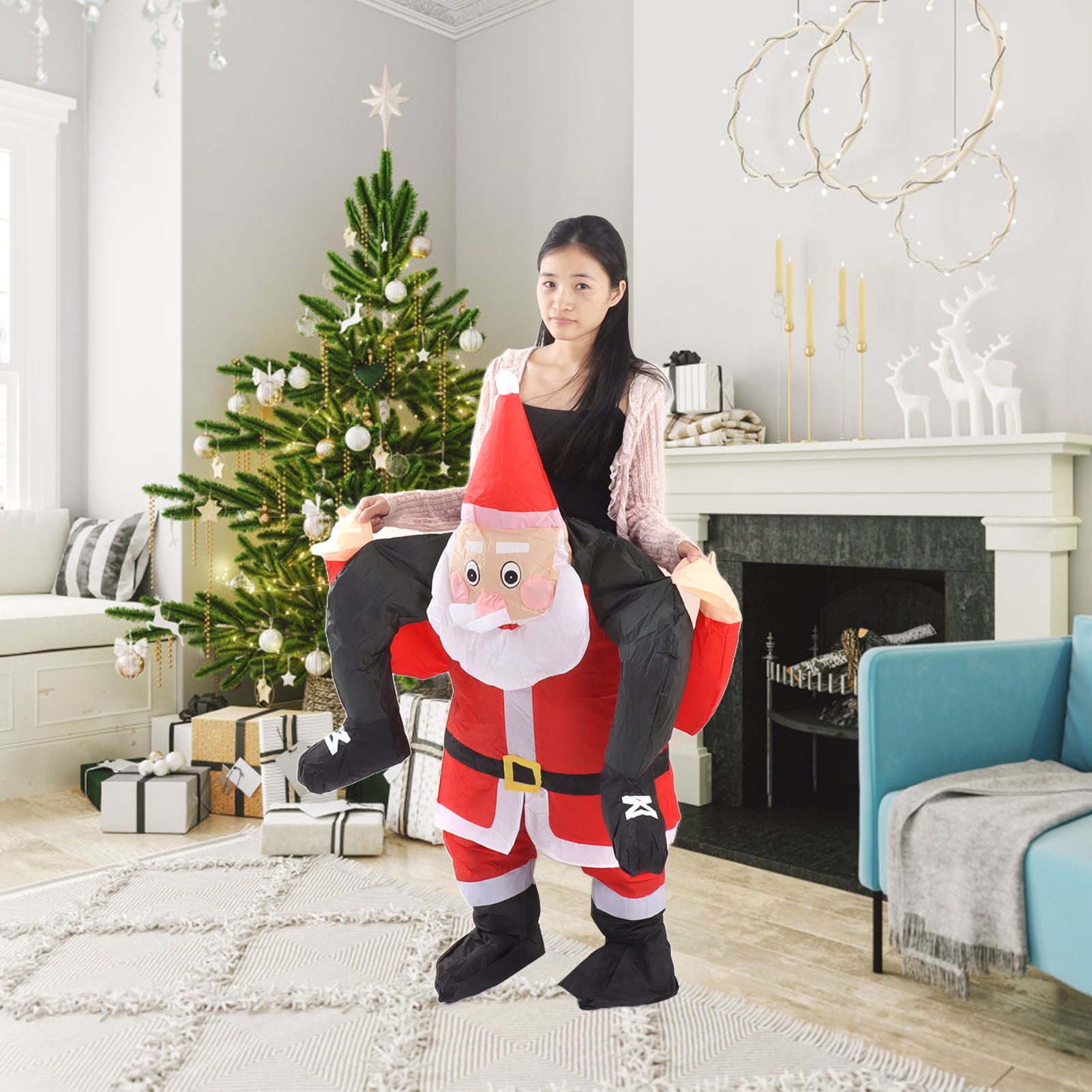 Santa Costume Funny Father Christmas Riding Inflatable Show Party Cosplay Role view 11