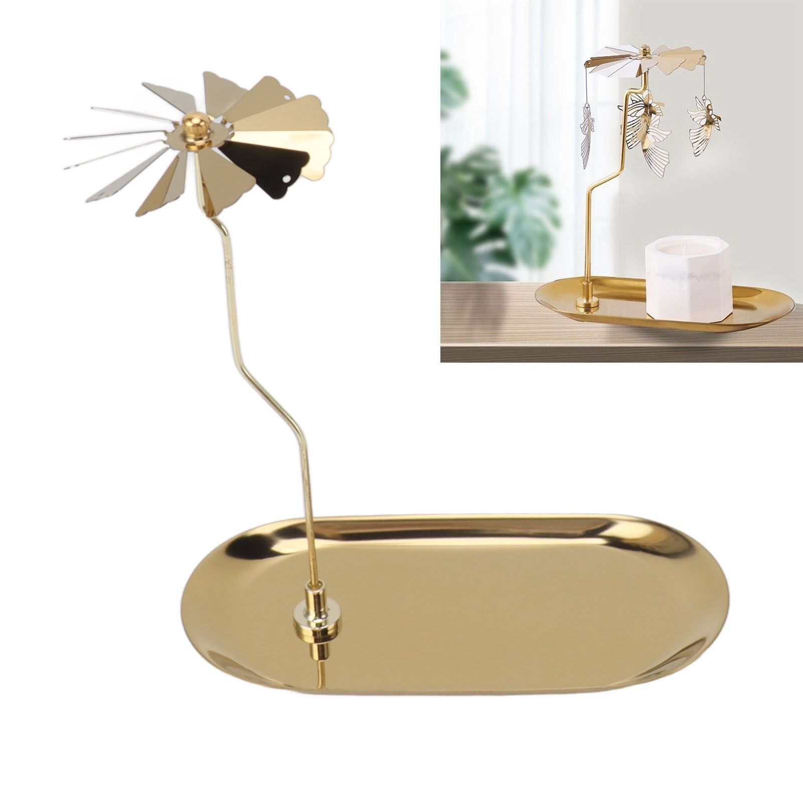 Rotating Candlestick Spinning Rotary Candle Holder Christmas Gift Oval view 12