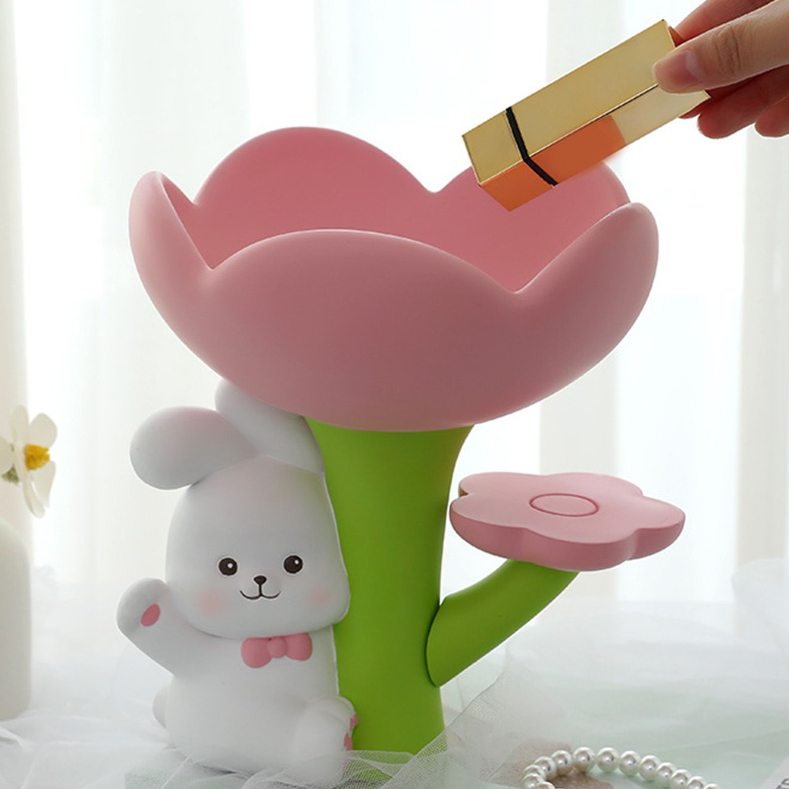 Rabbit Flower Key Tray Resin Storage Plate Jewelry Holder Home Decoration for view 8