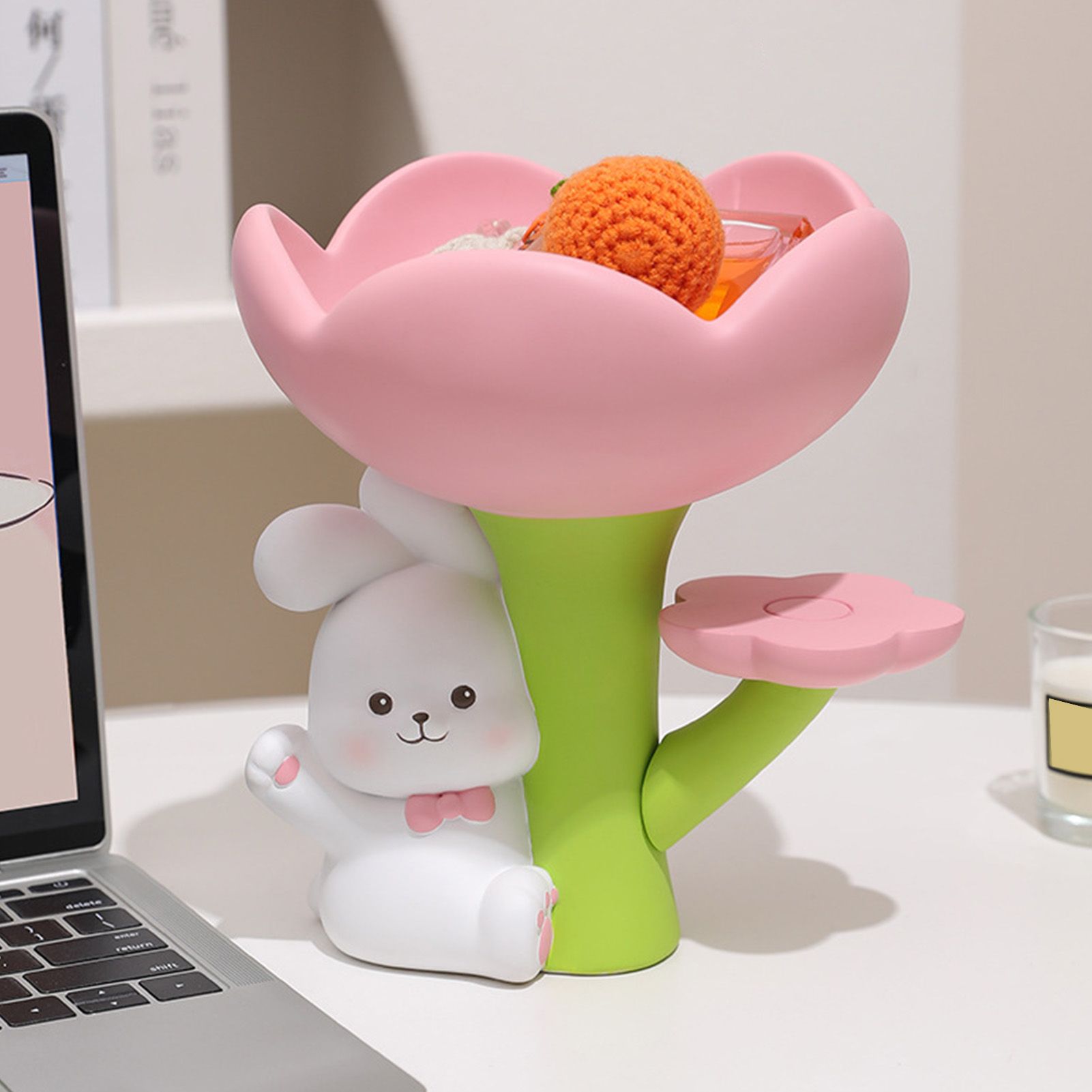Rabbit Flower Key Tray Resin Storage Plate Jewelry Holder Home Decoration for view 10