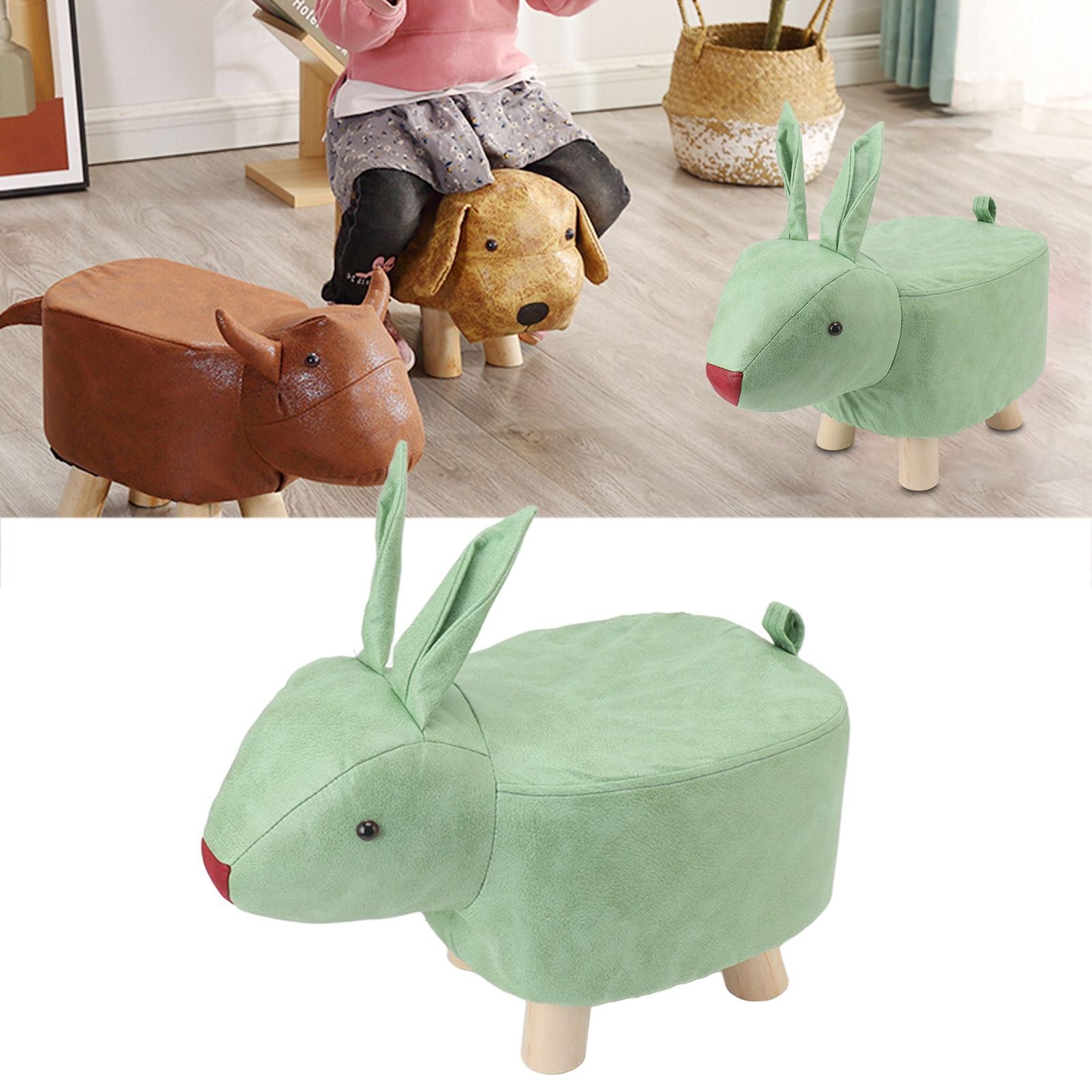 Cartoon Animal Shaped Stool Kid Home Living Room Cute Wooden Footstool for view 11