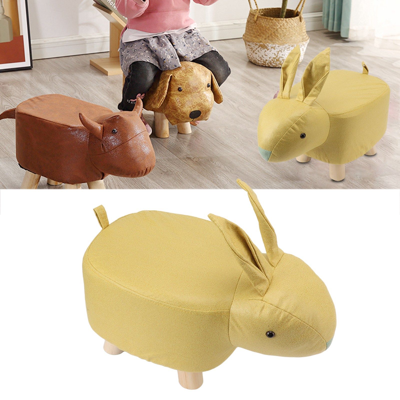 Cartoon Animal Shaped Stool Kid Home Living Room Cute Wooden Footstool for view 11